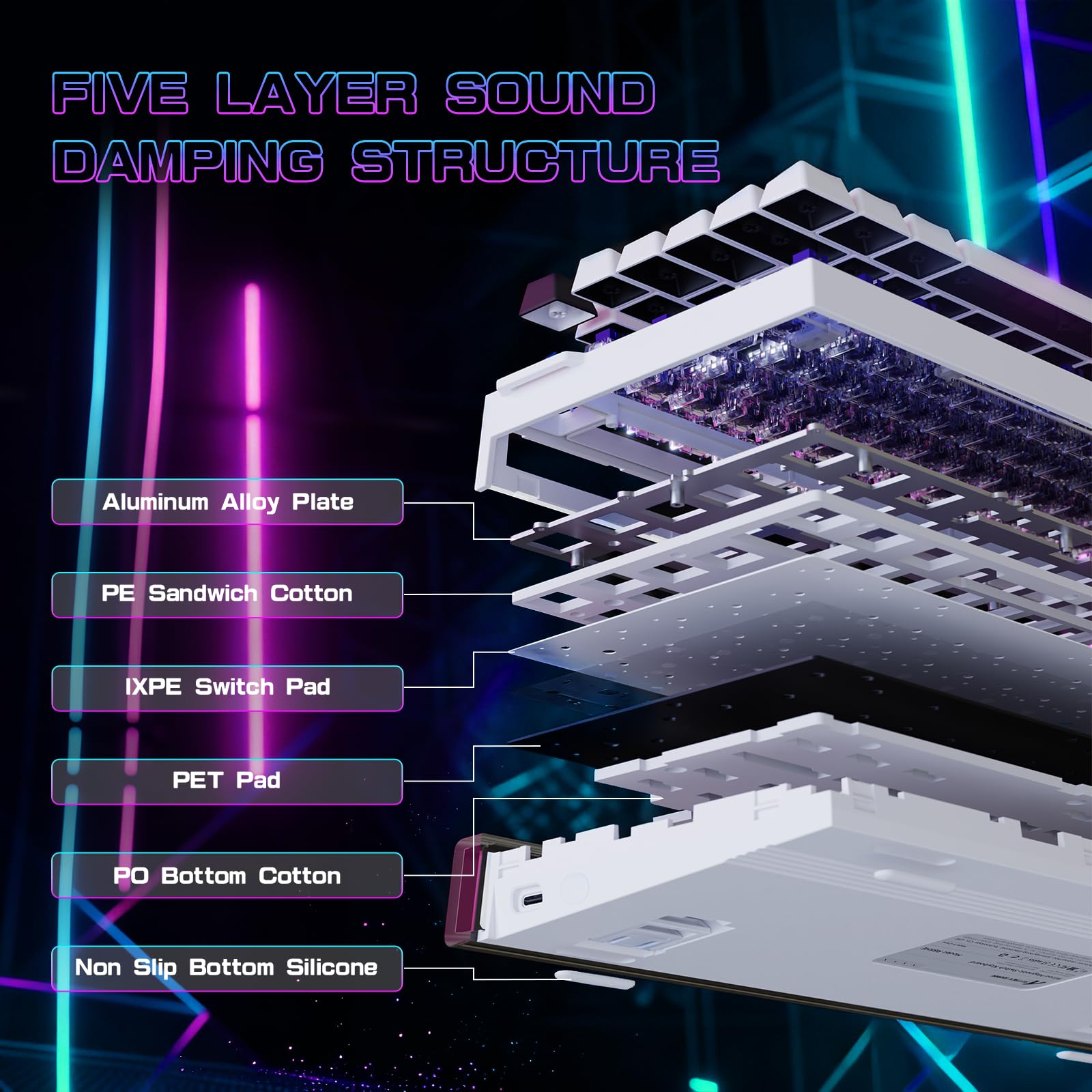 MAMBASNAKE x ATTACK SHARK R85HE 75% Przewodowa Klawiatura Magnetyczna, Częstotliwość Odpytywania 8000 Hz, Szybki Spust, Dokładność RT 0,005 mm, Opóźnienie 0,08 ms, Podświetlenie RGB Dla (Biała)