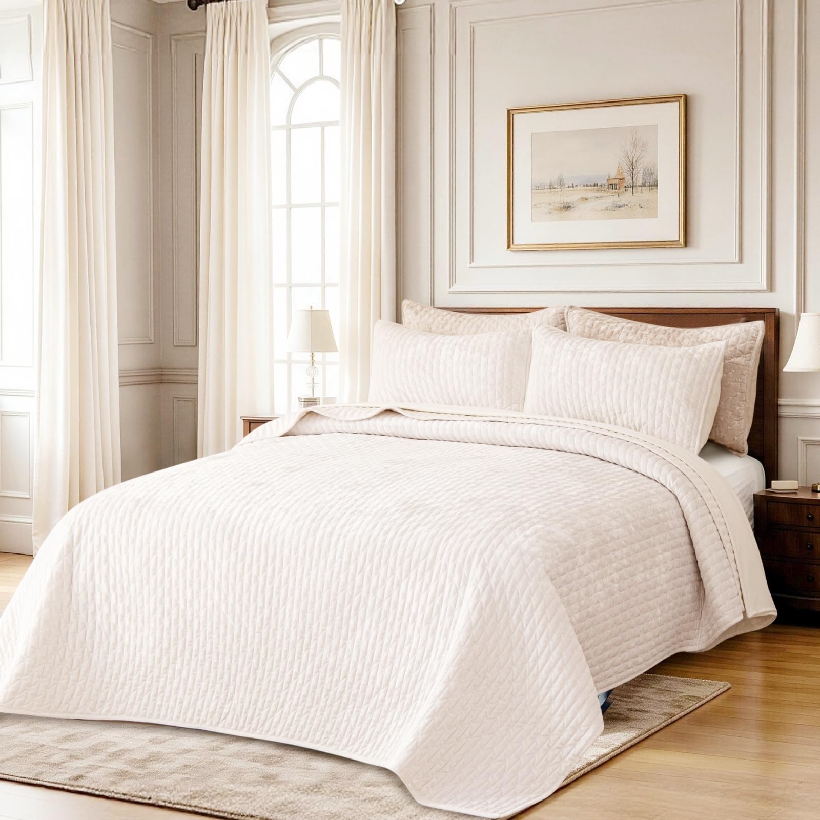 TAOTAOGO Velvet bedspread, 2 Shams, Oversized quilt, White 230x250cm