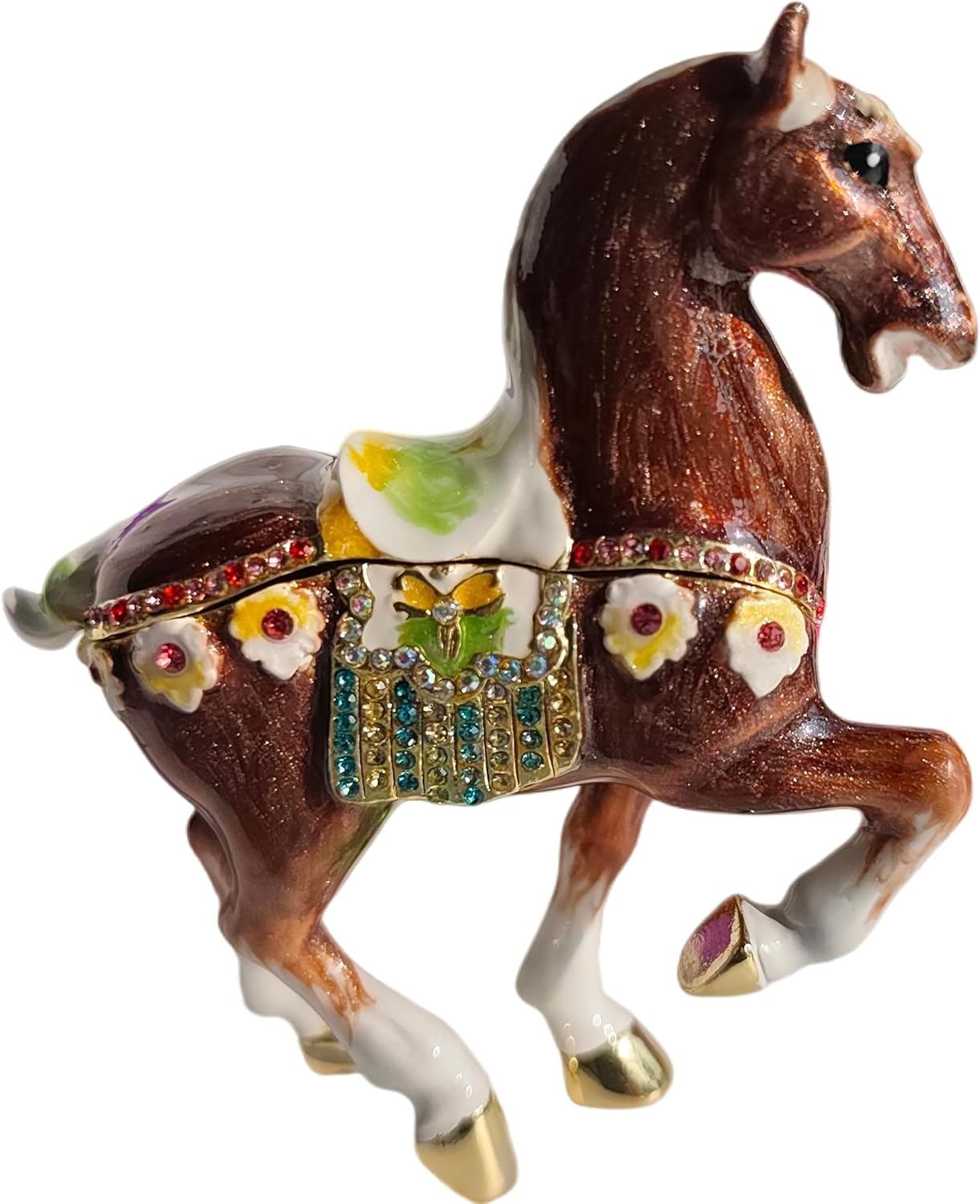 Horse Tabletop Ornament with Rhinestones Vintage-Style Decorative Horse Figurine Jewelry Box Great Camel Color