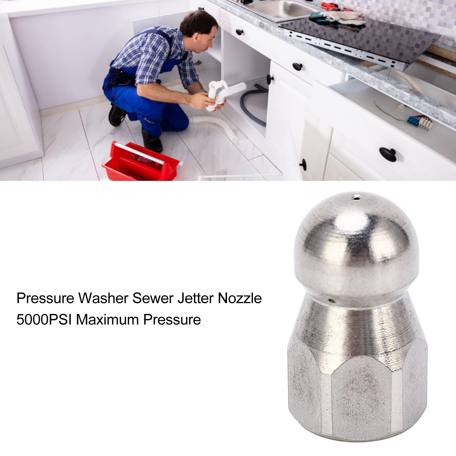 Dysza Myjki Ciśnieniowej, Dysza do Pogłębiania Rur Wysoka wydajność Odporna na Zużycie Stal Nierdzewna Maks. 212 ℉ 5000 PSI do Sprzątania Domu (Głowica kulowa Przód 1 Tył 3