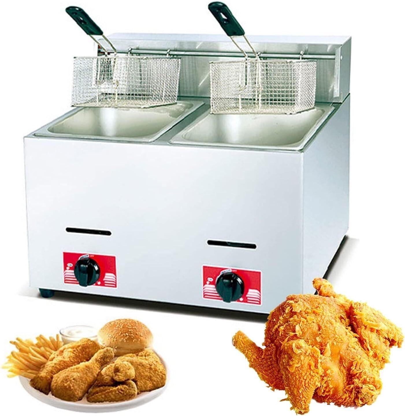 Friggitrice a GPL in acciaio inox, autoportante con controllo della temperatura e coperchio, friggitrice a gas di grande capacità per cucinare facilmente patatine fritte e altro ancora