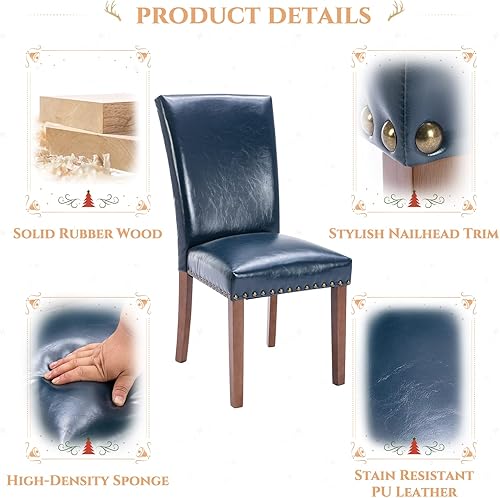 Miniatura 5 de Parsons - Juego de 4 sillas de comedor, tapizadas con cabeza de clavo, de piel sintética, para comedor, cocina, con cojines gruesos y patas de