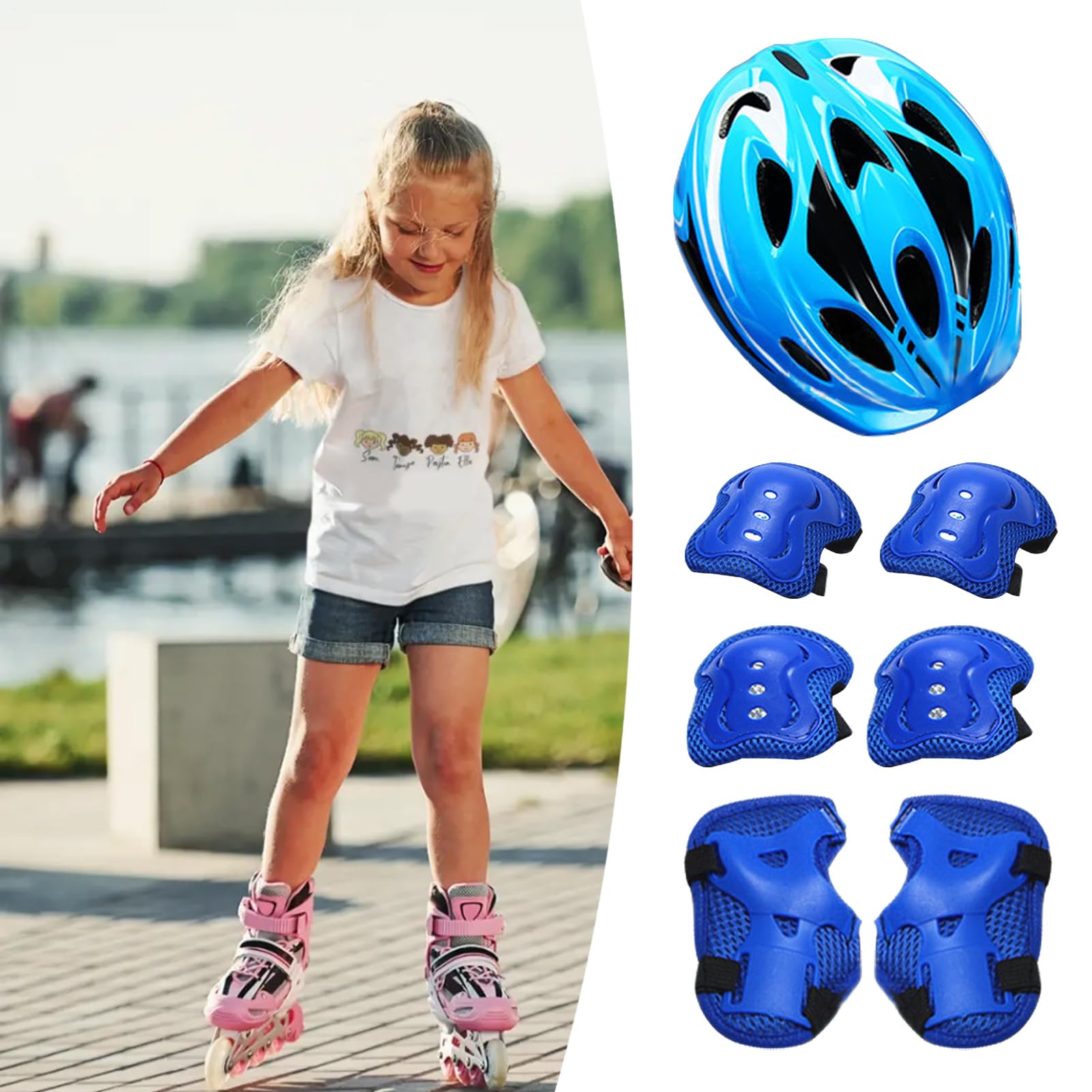 Casque de protection pour enfants - Kit de protection pour enfants - Avec casque, coudes, genoux, poignets, skateboard, équipement de protection sport réglable pour le cyclisme, le patinage, le vélo