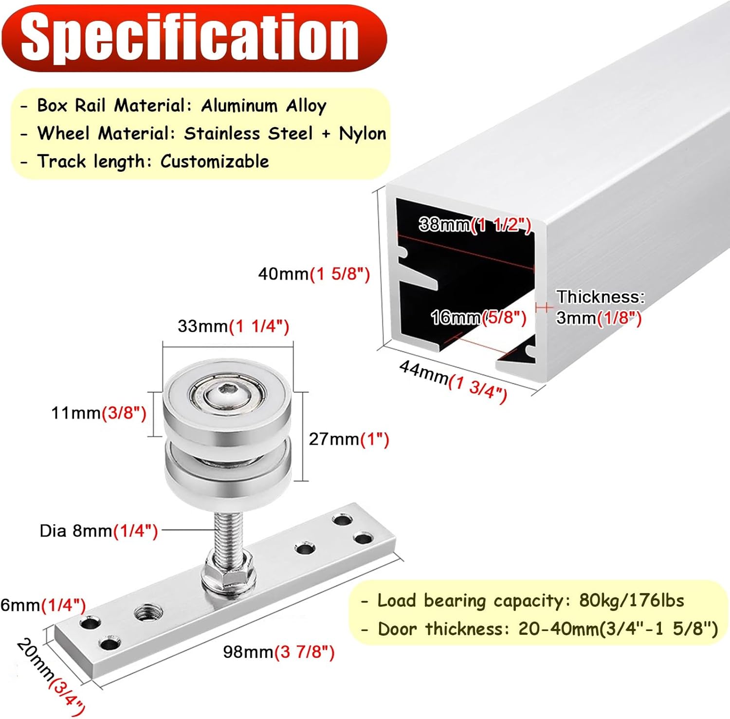 Adjustable Sliding Barn Door Hardware Kit - 76-330 cm Track System for Wood Doors, Heavy-Duty Rail Set for Pantry & Closet, Easy Installation (72 inch)
