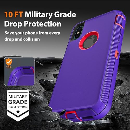 Miniatura 6 de Funda para iPhone XiPhone Xs con 2 protectores de pantalla de vidrio templado, grado militar 3 en 1, resistente a prueba de golpes, caídas y polvo