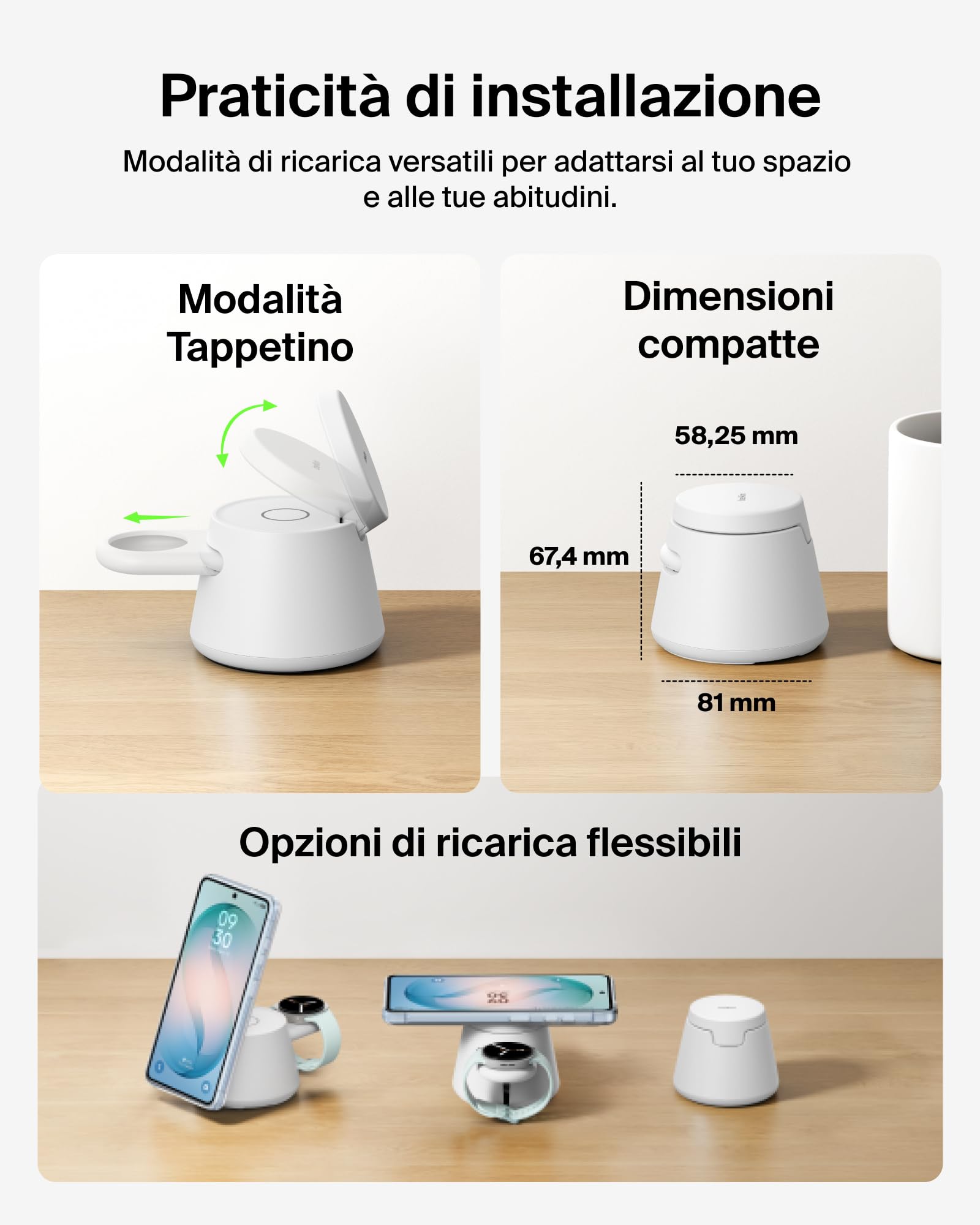 Belkin UltraCharge Caricatore Wireless Qi2 25W 3 in 1 - Nero | Caricatore Magnetico Certificato Qi2.2, USB C, Ricarica Wireless per iPhone, Galaxy, Auricolari, Smartwatch, Alimentatore 45W