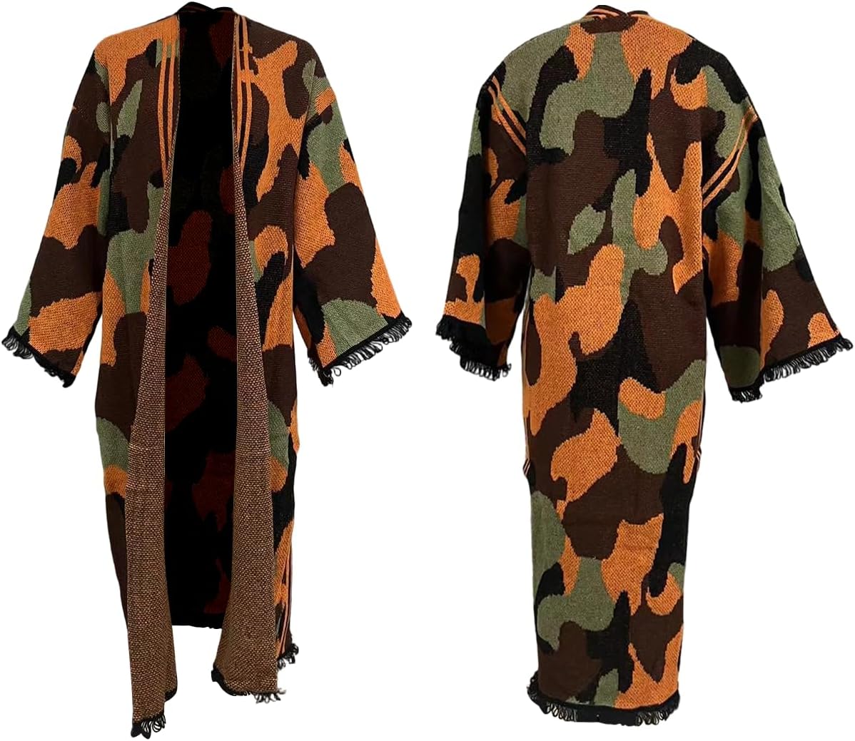 Seltaon Camo Long Cardigan Sweaters for Women Open Front Fall Knit Camouflage Cardigans Sweater Coat Outwear Plus Size Trendy - Image 5