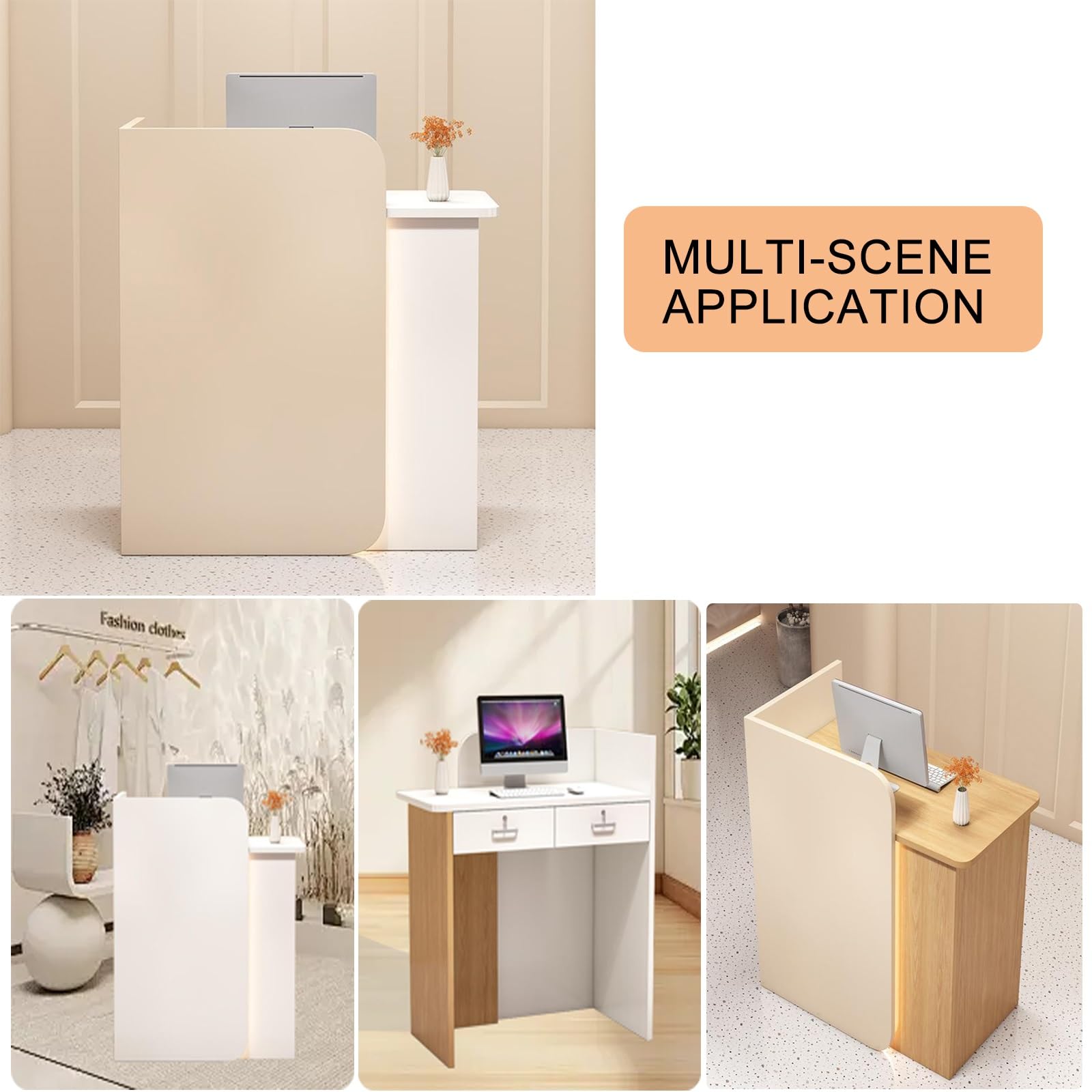 Moderno Banco da Receptionista,Bancone cassa per negozio,80CM Reception estetica con Luci LED,per Supermercato, Negozio di Convenienza, Hotel Lobby, reception ufficio,mobile cassa negozio(White)