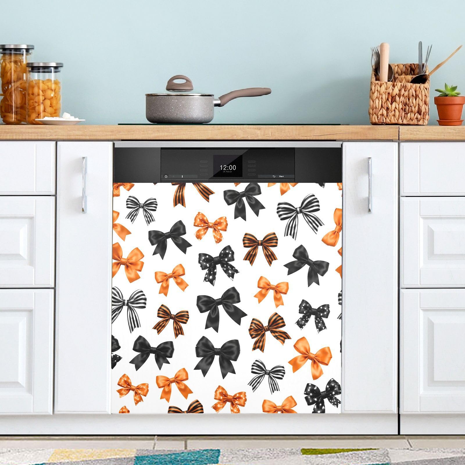 Dishwasher Magnet Cover 58.42 x 66.04 cm Magnetic Dishwasher Door Cover Trimmable Appliance Decorative Panel Decal for Kitchen Cabinet Refrigerator Washer, Bows