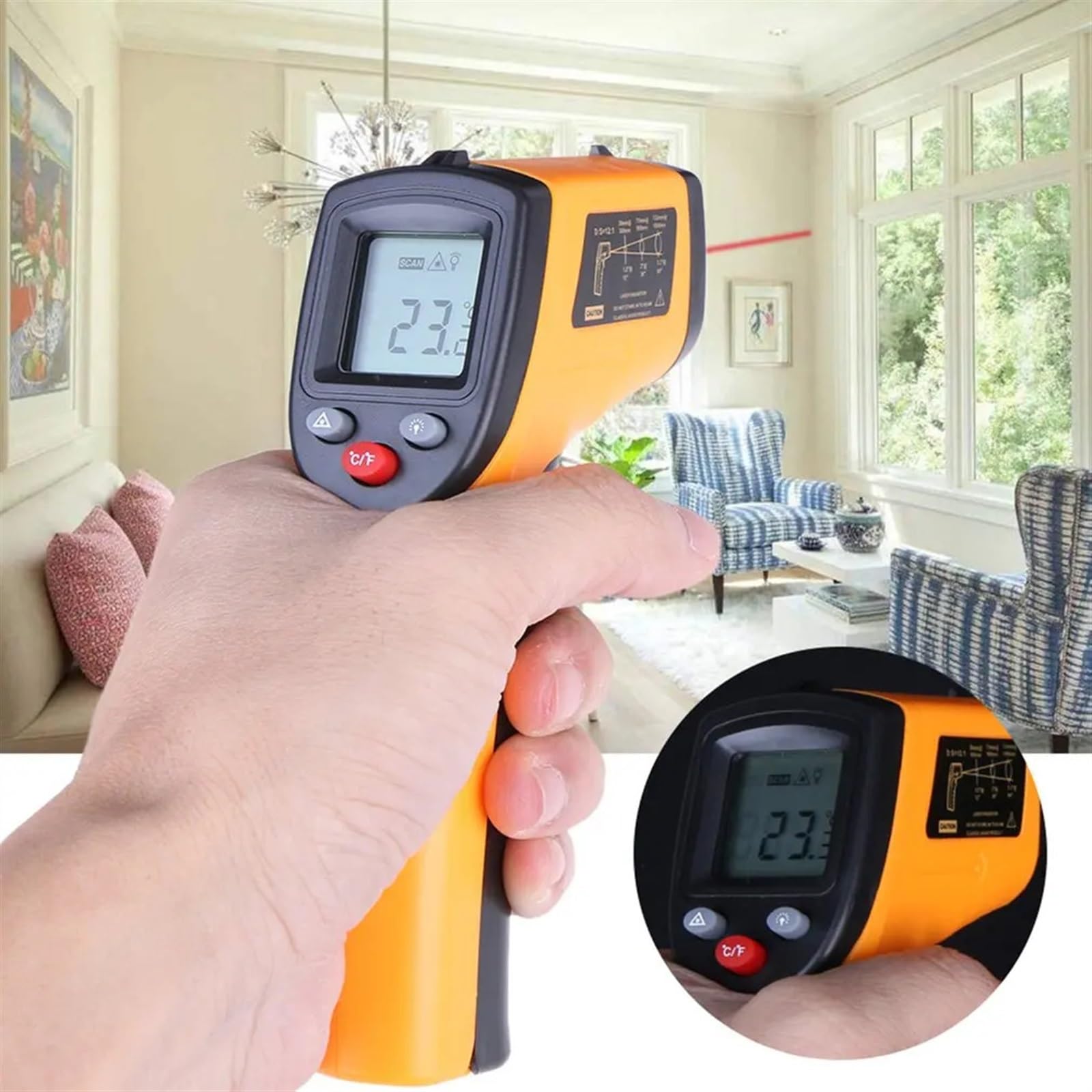 Termometro a infrarossi IR senza contatto portatile Pirometro laser LCD digitale Misuratore di temperatura superficiale Pistola Imager Retroilluminazione (Color : 2)
