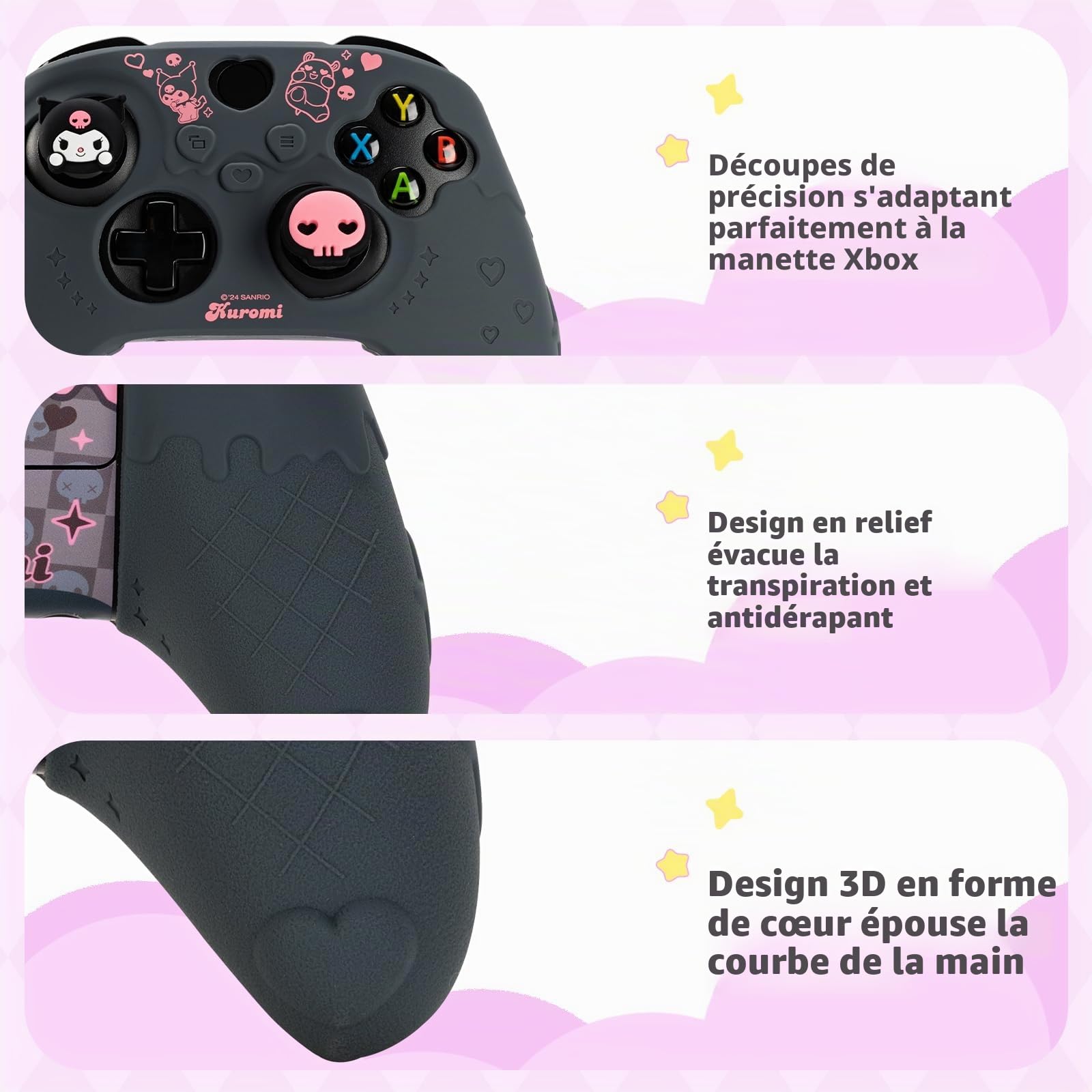 Kuitmor Coque de protection pour manette Xbox Series X/S en silicone souple antidérapant compatible avec 2 capuchons de pouce et 1 autocollant