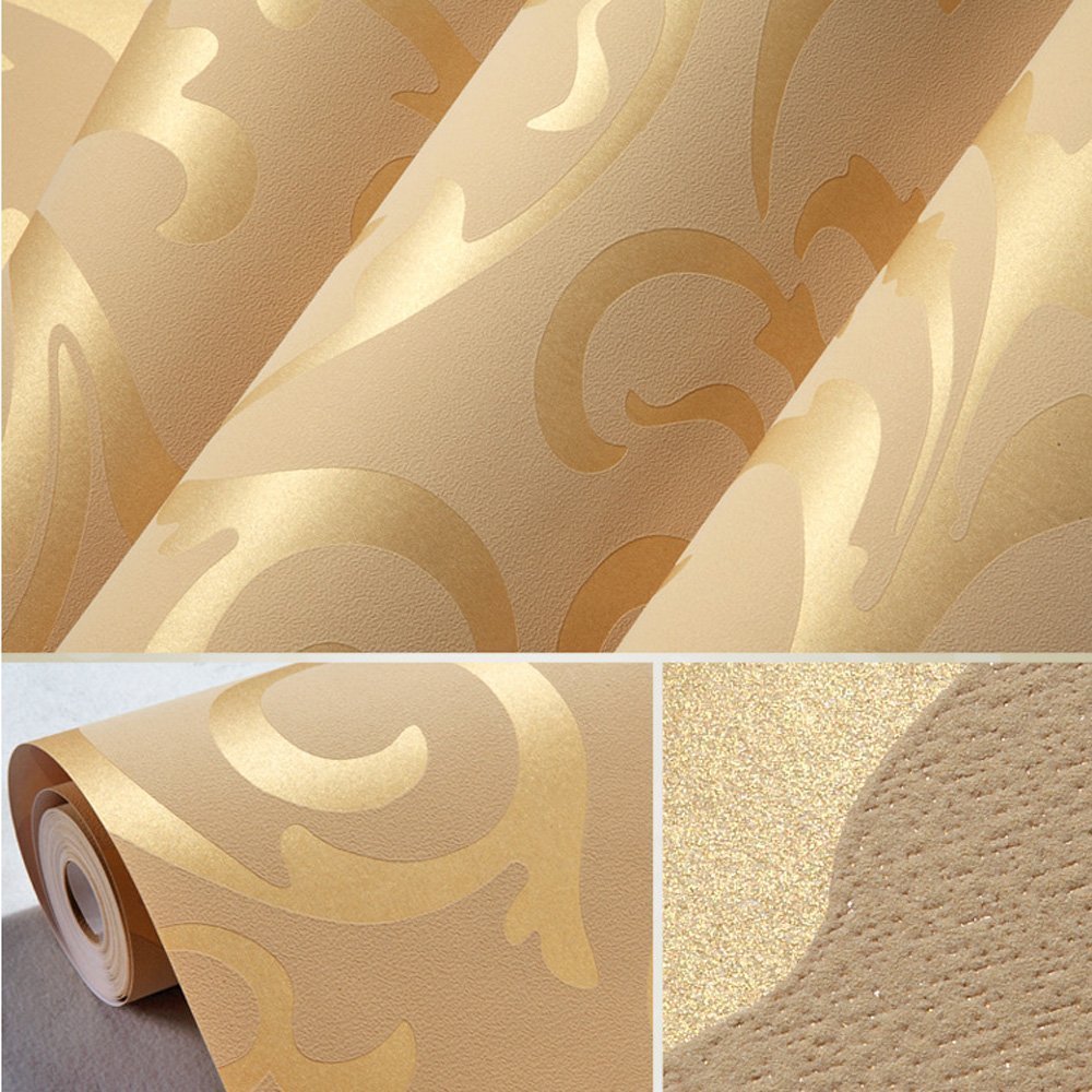 Papier Peint Beige Crème & Doré élégant Damassé Tapisserie Salon