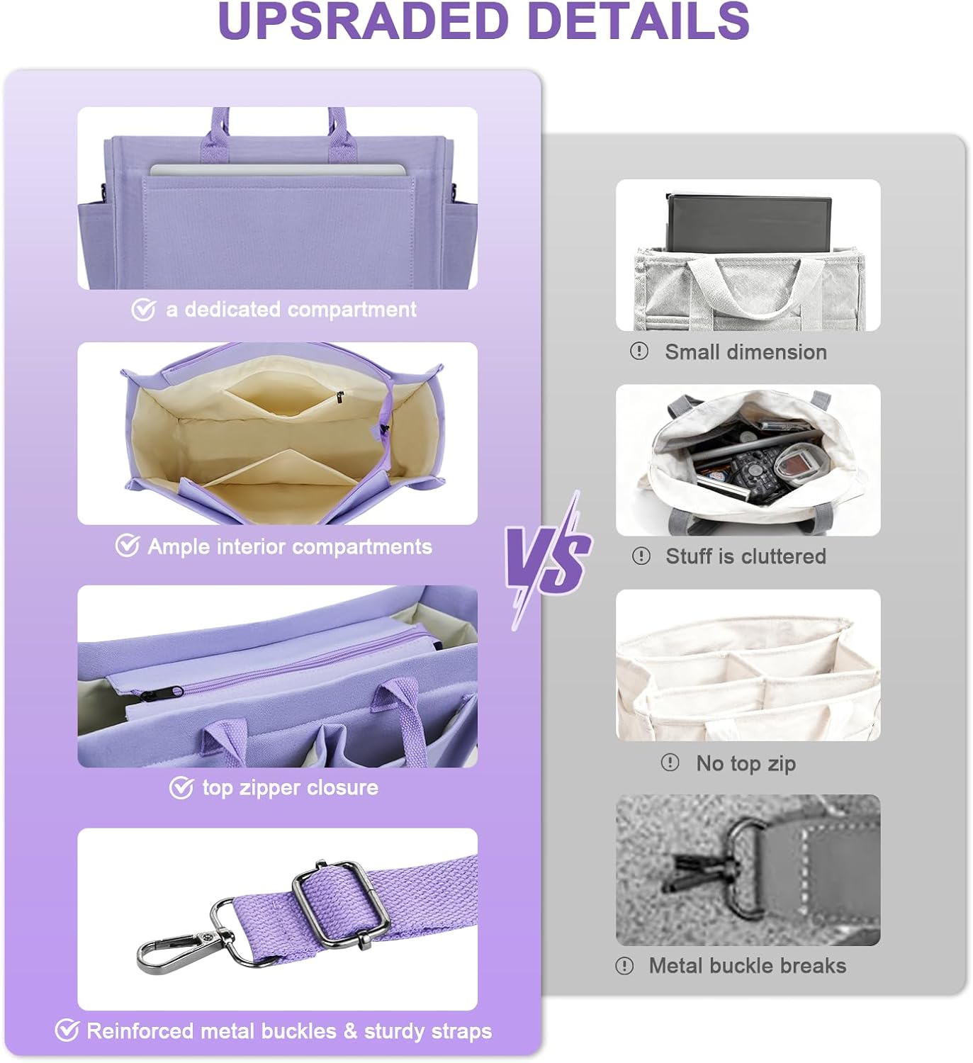 Canvas Tote Bag for Women With Pockets, Laptop Work Crossbody Purses Everything Shoulder Tote Bag Everyday Satchel Handbags - Image 6