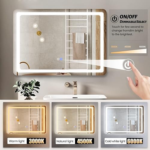 Miniatura 6 de AHGOKL Espejo de baño LED de 24 x 32 pulgadas espejo de baño con luces espejo de tocador con luces espejo LED para baño espejo de baño iluminado