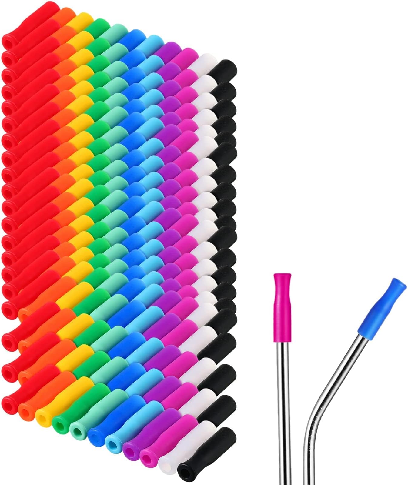 Amazon.com: 200 Pcs Tticai Silicone Straw Tips Multicolored Straws Tips ...