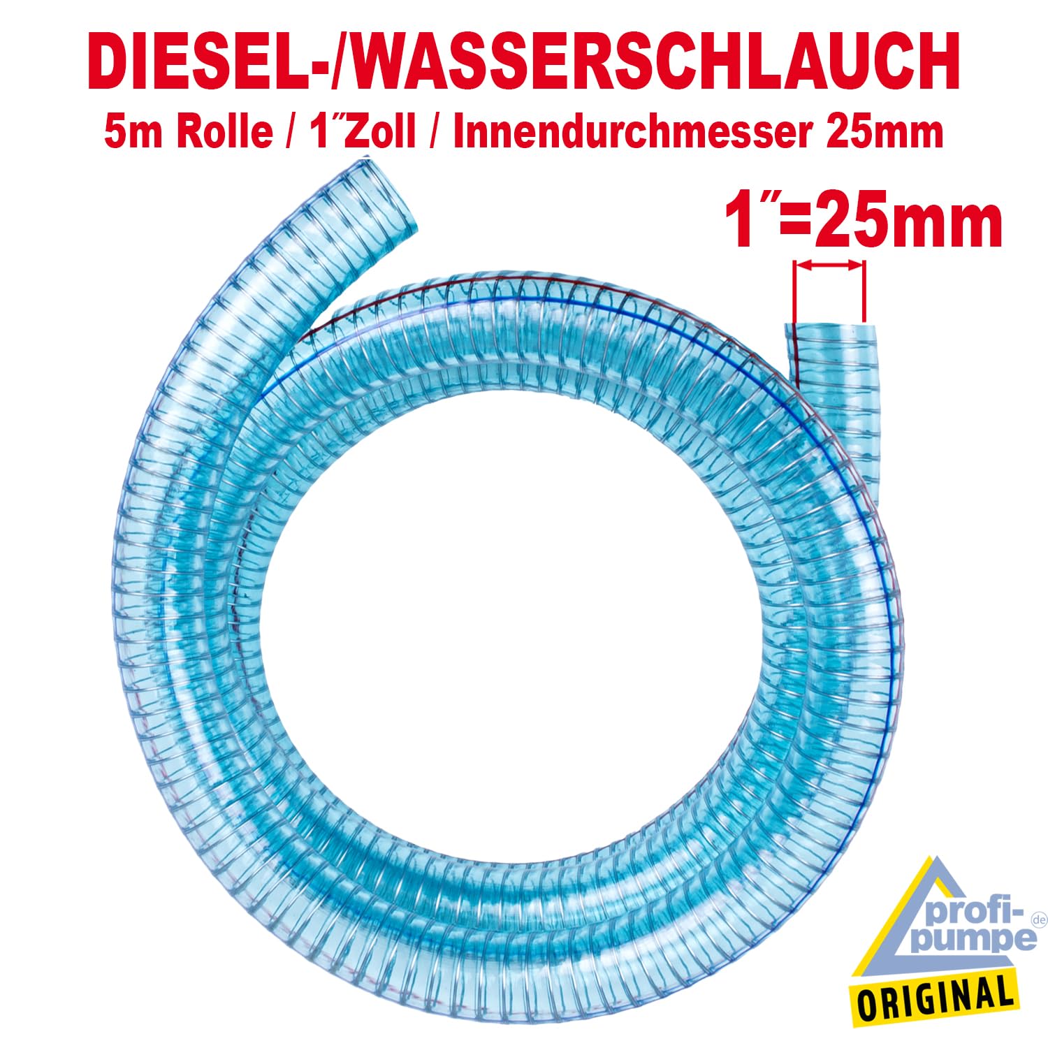 Dieselschlauch, Benzinschlauch für Ölpumpe, Ölschlauch, Spiralschlauch Saug-/Druckschlauch für Diesel Pumpe Heizöl Pumpe Wasserpumpe (Spiralschlauch 1 Zoll - 5m)