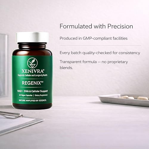 Miniatura 7 de Xenivra Regenix Suplemento de longevidad NAD & Booster  Energía celular y apoyo para la reparación del ADN  Resveratrol, quercetina, CoQ10 y