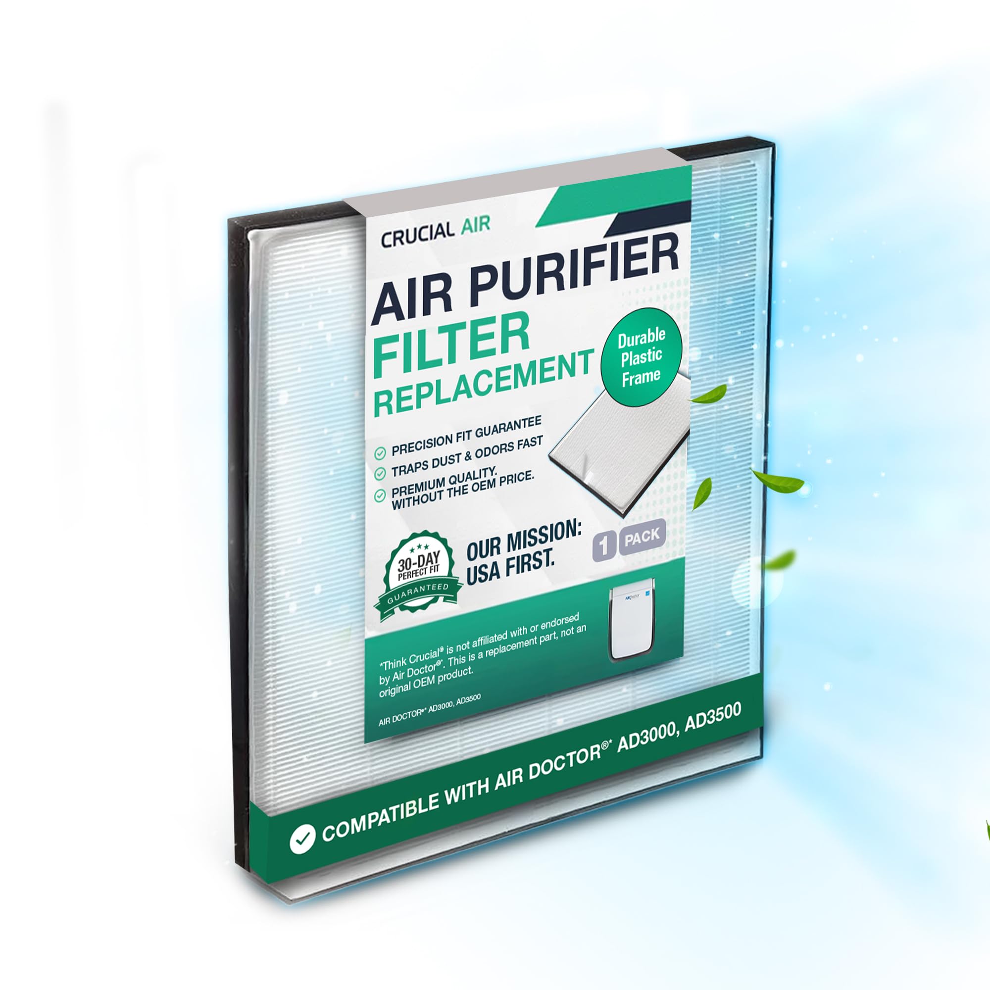 Filtre HEPA Think Crucial AirDoctor AD3000/AD3500 - Rechange Purification Air - Installation Facile 43,2x35,6cm