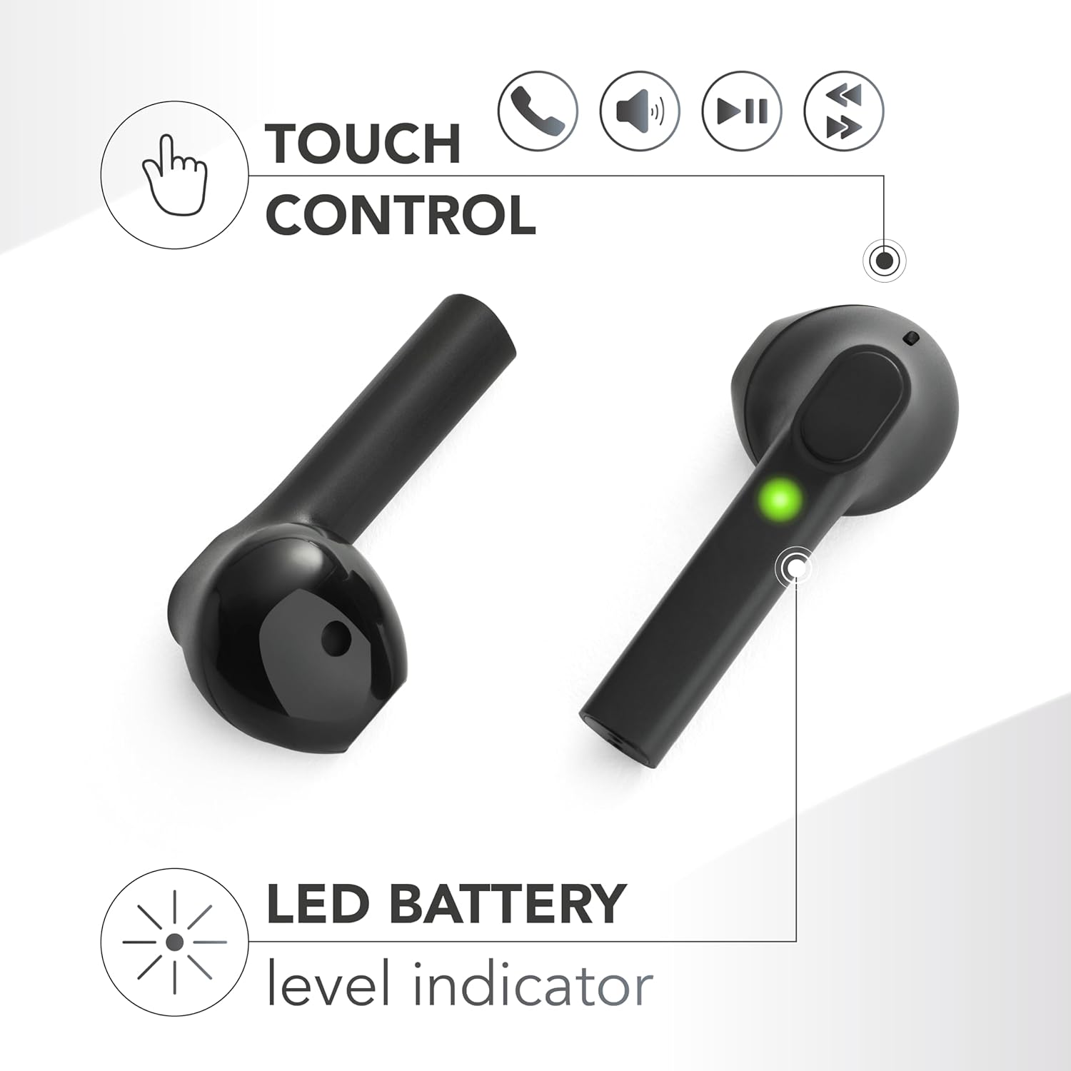 Musikklang, elegante Ohrhörer, Touch-Steuerung und LED-Anzeige