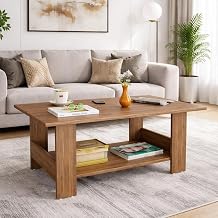Spyder Craft Modern Coffee Table with Open Storage Shelf – Minimalist Rectangular Center Table for Living Room, Office, and Lounge – Durable Engineered Wood, Easy Assembly (Wood Brown) (Assembly -DIY)