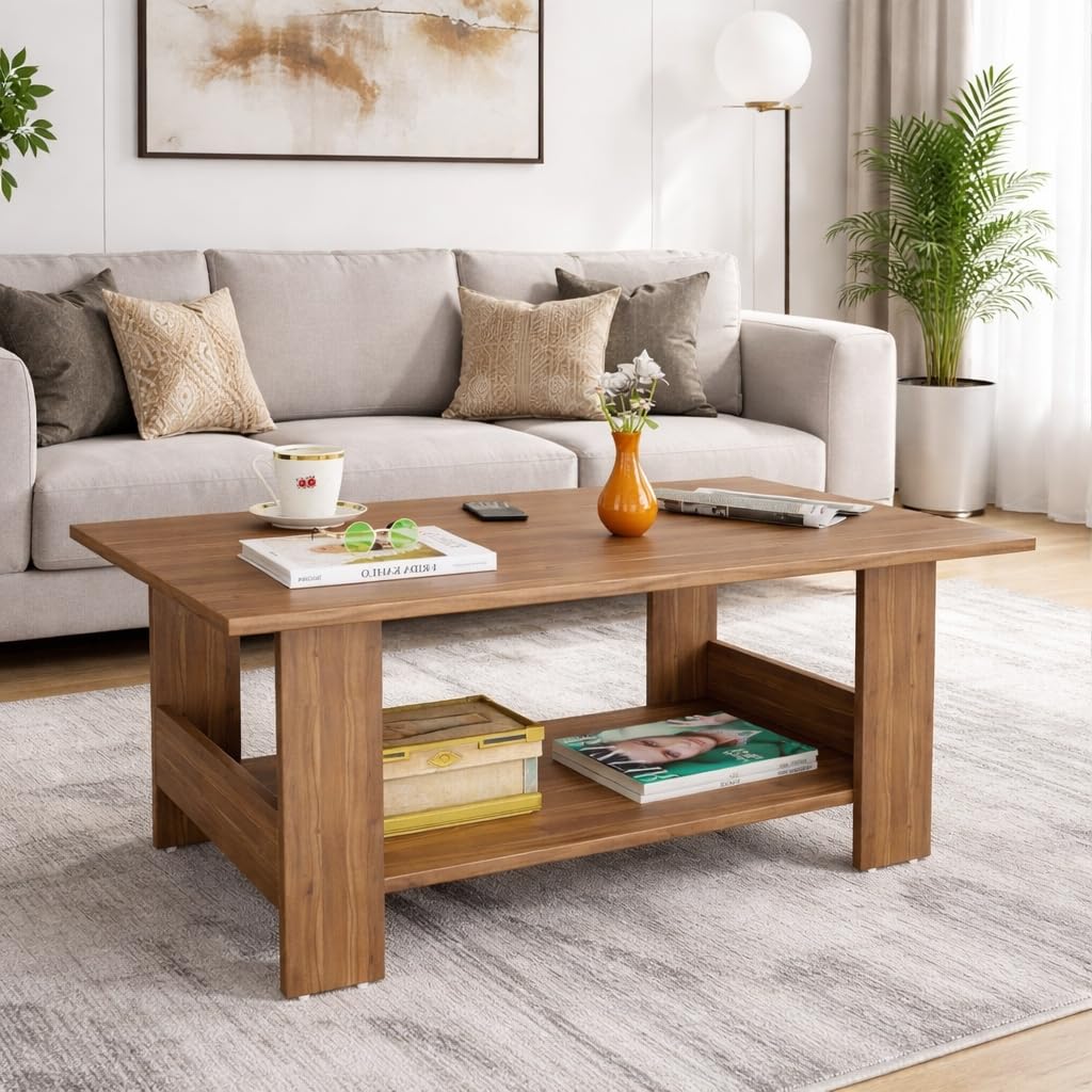 Spyder Craft Modern Coffee Table with Open Storage Shelf – Minimalist Rectangular Center Table for Living Room, Office, and Lounge – Durable Engineered Wood, Easy Assembly (Wood Brown) (Assembly -DIY)