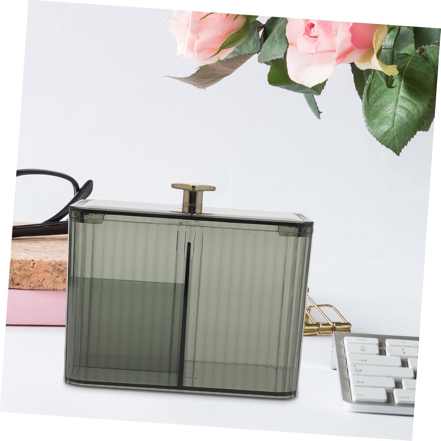 2pcs Transparent Cotton Swab Holder Storage Box Lid Multi-compartment Makeup Organizer for Cotton Pads Toothpicks and Accessories Compact and Design