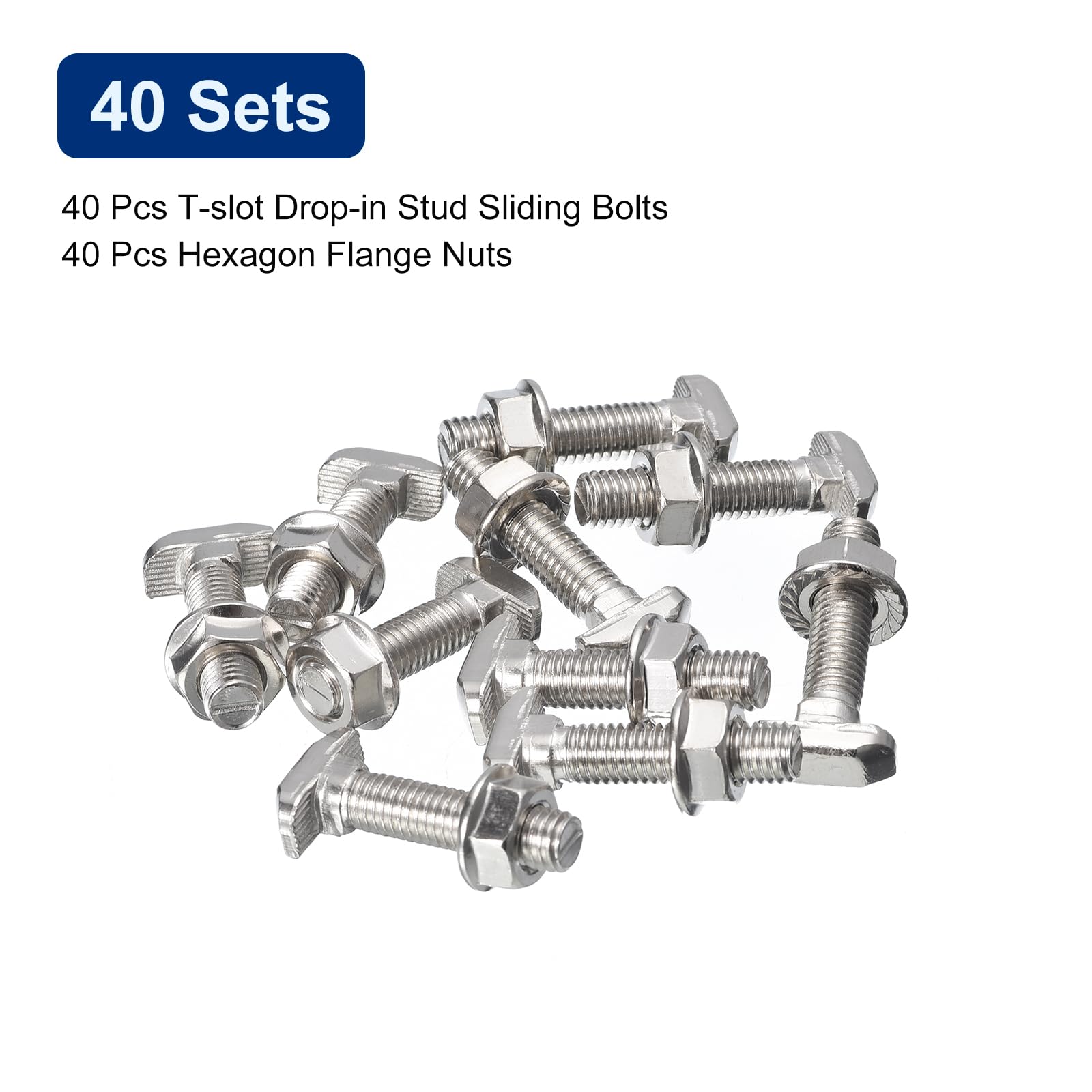 QUARKZMAN Vis en T avec Boulon M8X35mm et Écrous à Bride Hexagonale M8, 40 Ensembles de Boulons en T en Forme de T à Tête de Marteau pour Profilé en Aluminium de Série 40