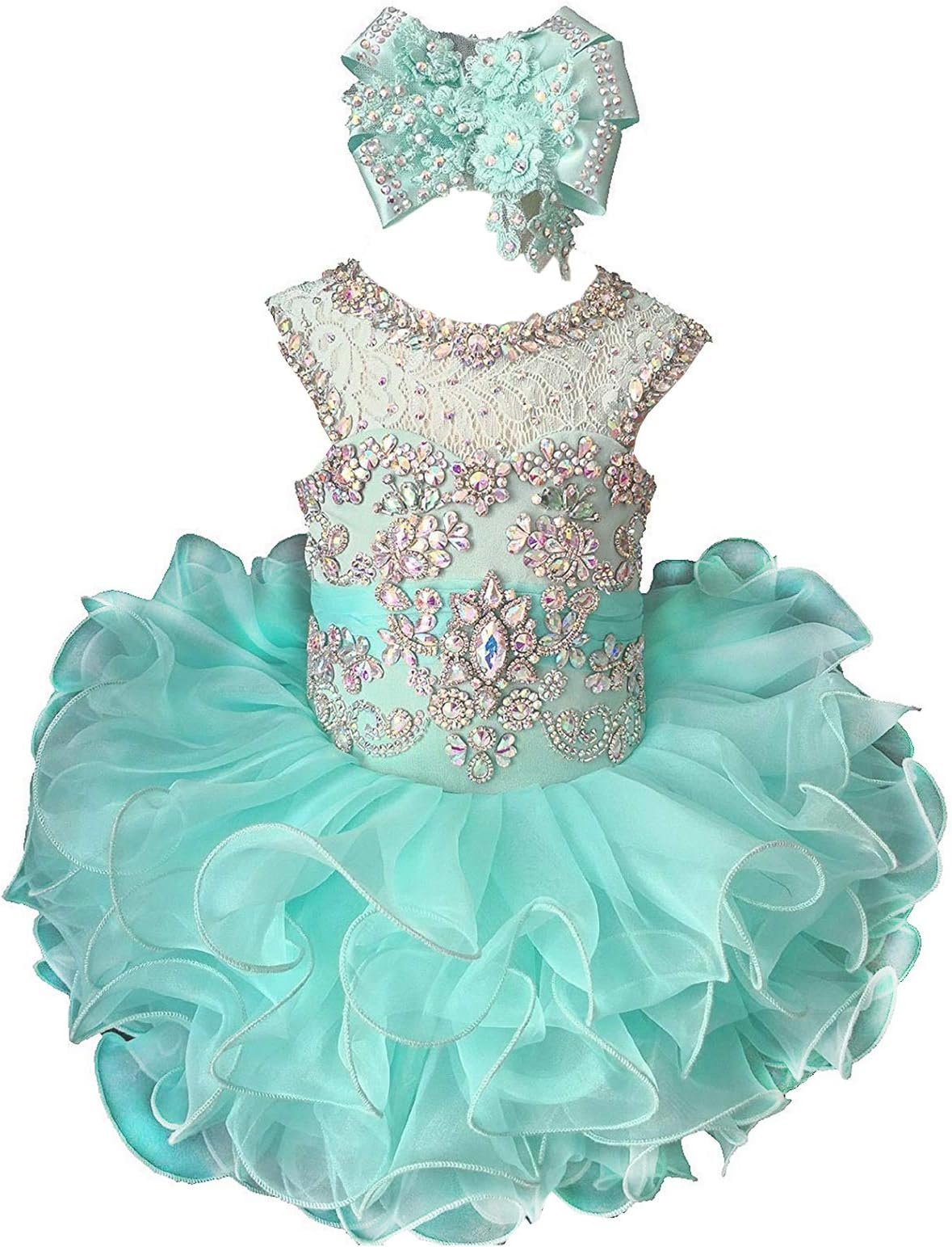 M_RACBaby Girl's Crystal Lace Pageant Cupcake Dresses for Toddler Short Mini Birthday Party Gowns M190