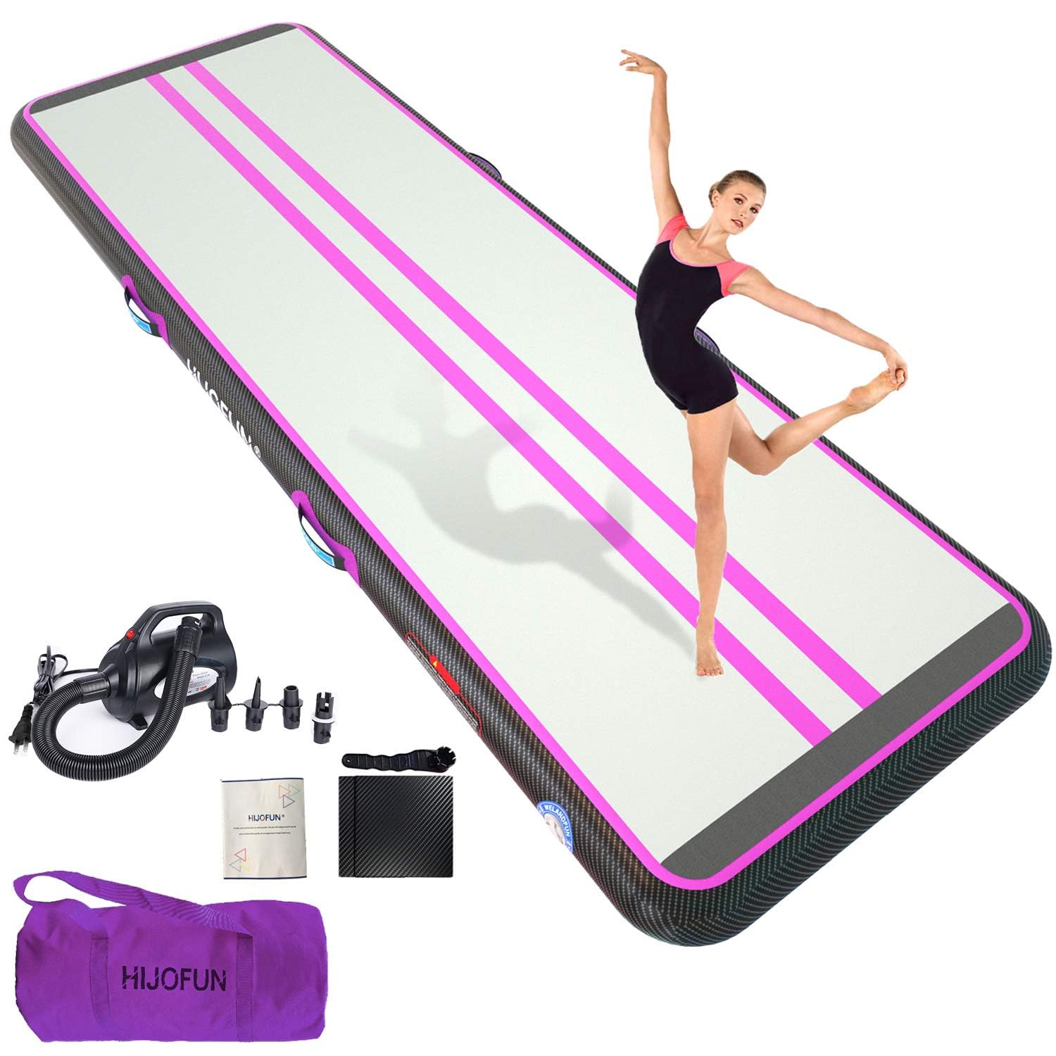 HIJOFUN Inflatable Gymnastics Mat, Tumble Track 3m/4m/5m/6m for Training with Practical Pump, 10/20cm Thickness Gymnastics Air Mat for Home Use/Tumbling/Yoga/Taekwondo/Dance