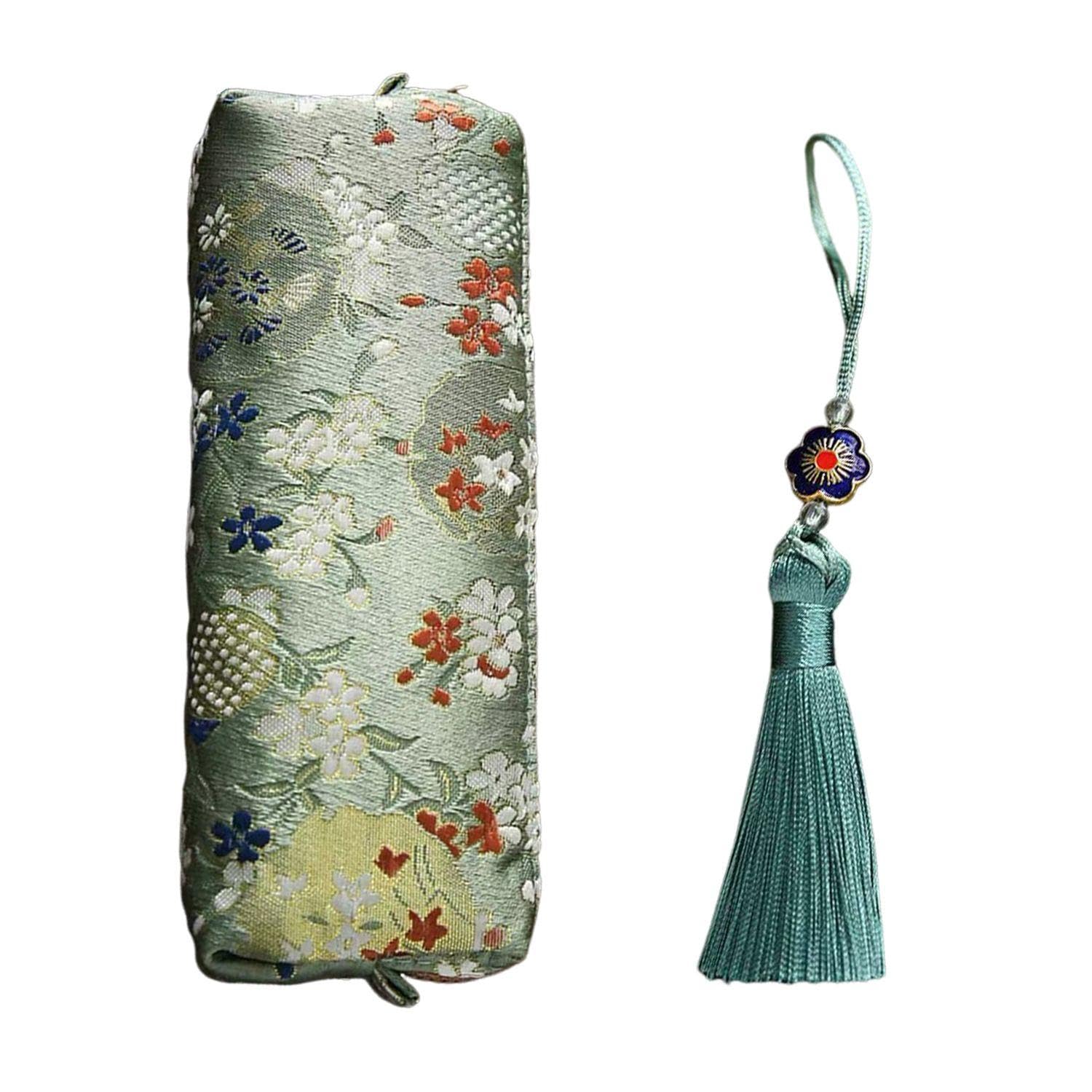 1 Piece Chinese Style Floral Pencil Case, 1 Piece Tassel Pendant, Floral Embroidered Stationery Bag, Office Storage Bag