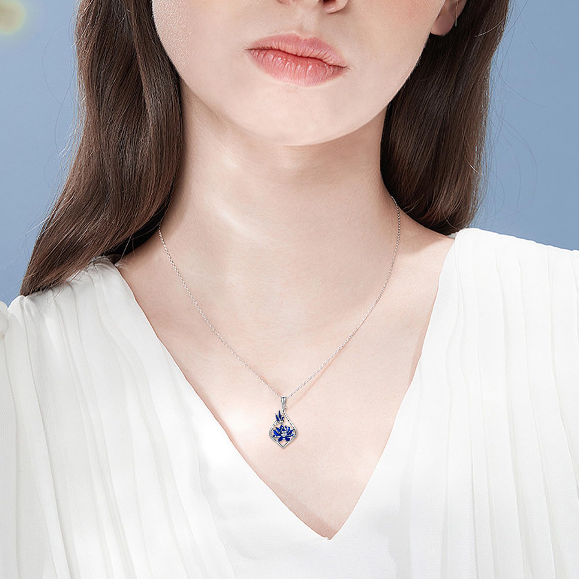 ONEFINITY Collana con ciondolo a forma di fiore di loto, in argento Sterling, ideale come regalo per guarigione buddista