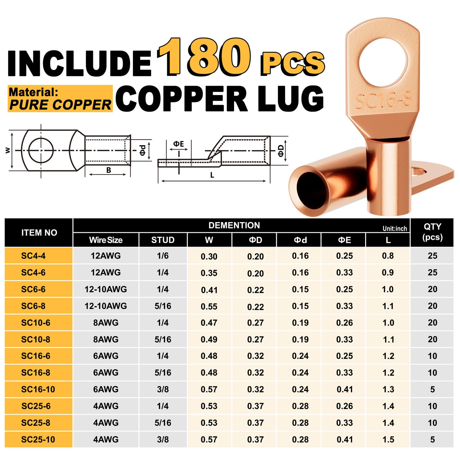Herramienta de crimpado de terminales de cable de batería con 180 lengüetas de alambre de cobre, herramienta de crimpado de alambre para crimpadora eléctrica AWG 10-1/0 con cortador de cable, 220