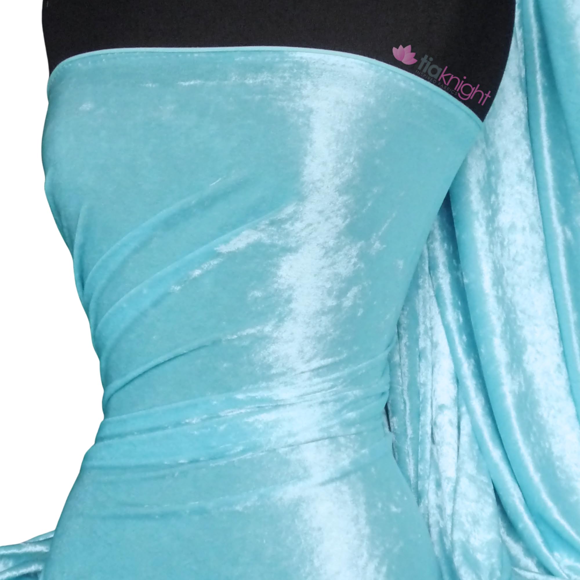 Tia Knight Sky Blue Crushed Velvet Stretch Material | Soft Furnishing, Craft Velour & Dressmaking Fabric | Same Day Dispatch | Sold By The Metre | By Q156 (Sky Blue)