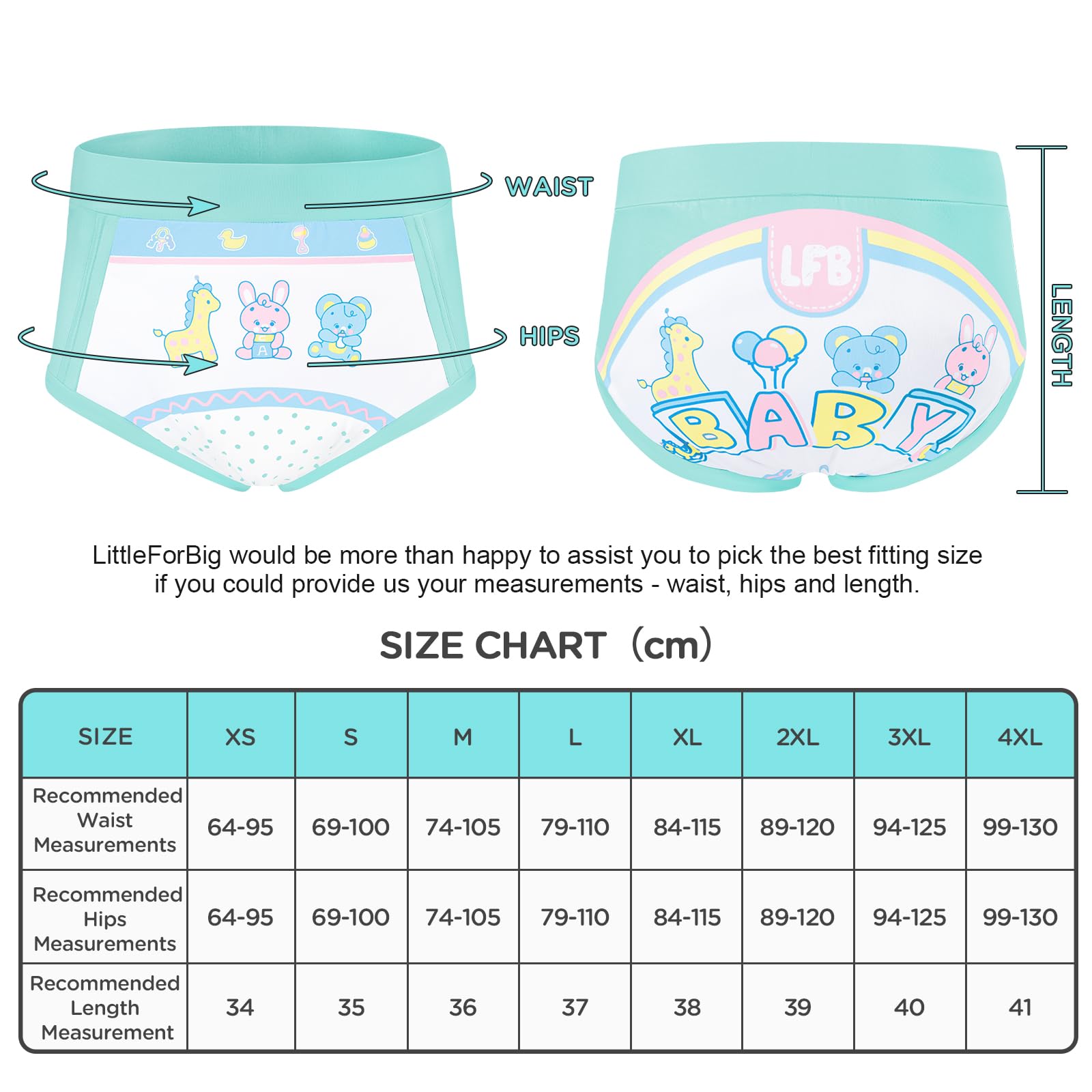 LittleForBig Mutandine di apprendimento a vita alta per adulti, morbide e setose, lavabili, riutilizzabili, impermeabili, comfort assoluto – motivo Baby Parade M