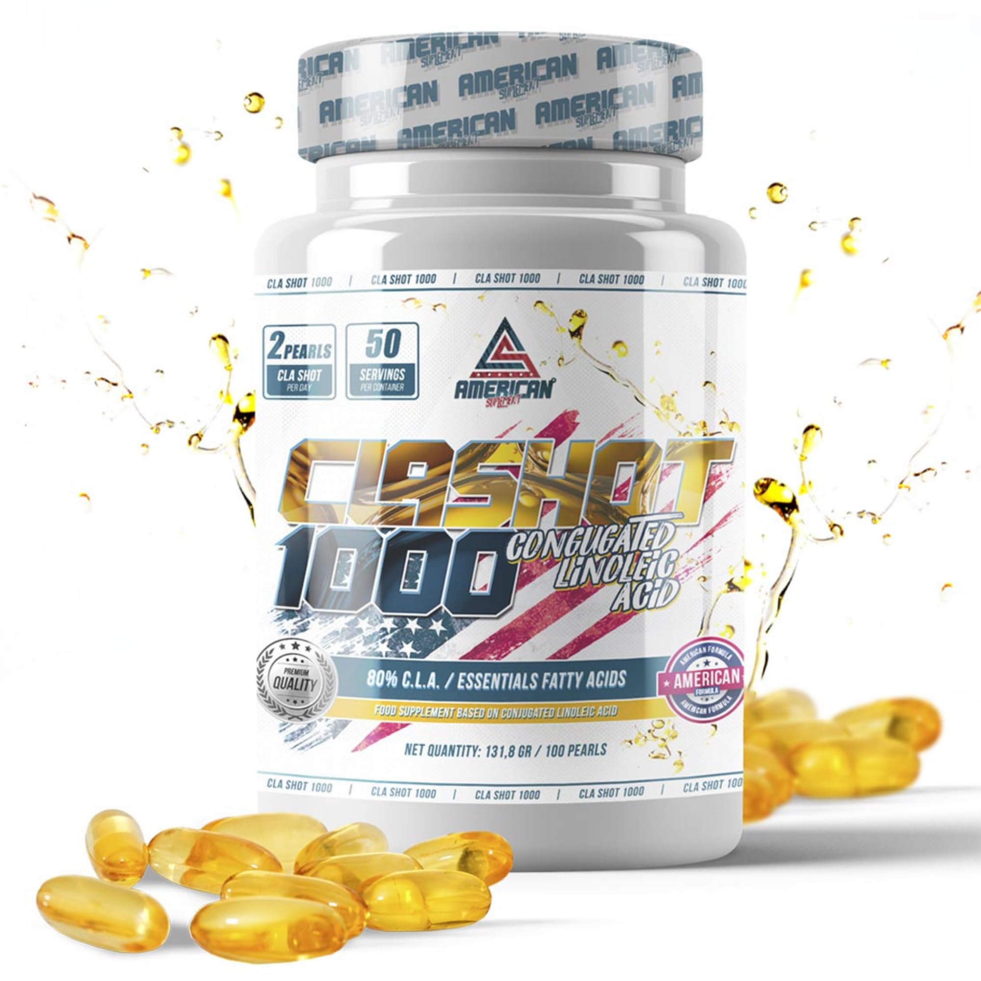 CLA Shot 1000 mg | 100 Gélules | Aide à la Définition Musculaire | Aide au Contrôle de l’Appétit | Acide Linoléique Conjugué | Élaboré à partir d’Huile de Carthame