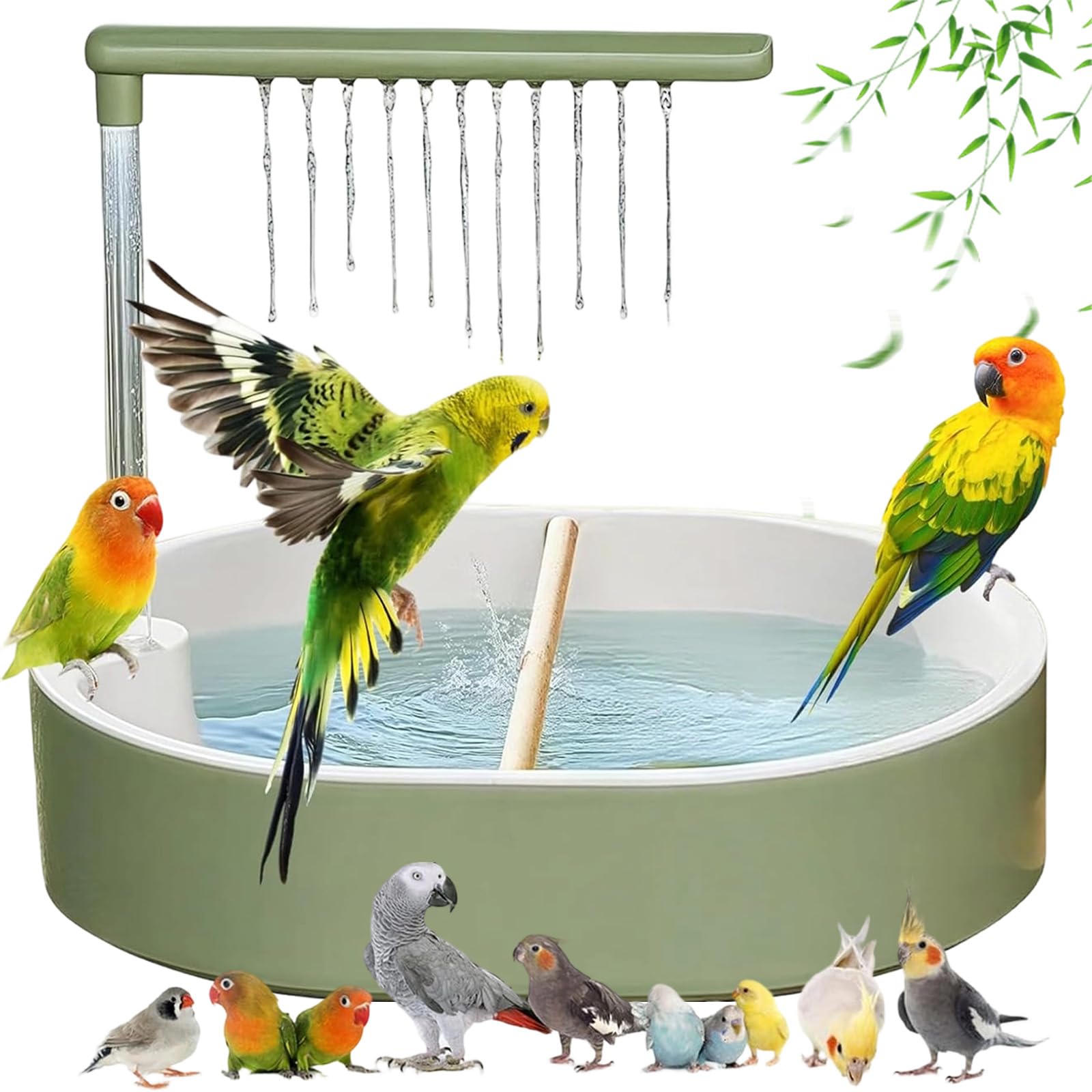 Pnedeodm Bird Shower Bath, Automatic Parrot Bird Bath, Rechargeable Circulating Water Bird Bath for Cage, Electric Parrot Baths Tub for Small & Medium Birds (Green)