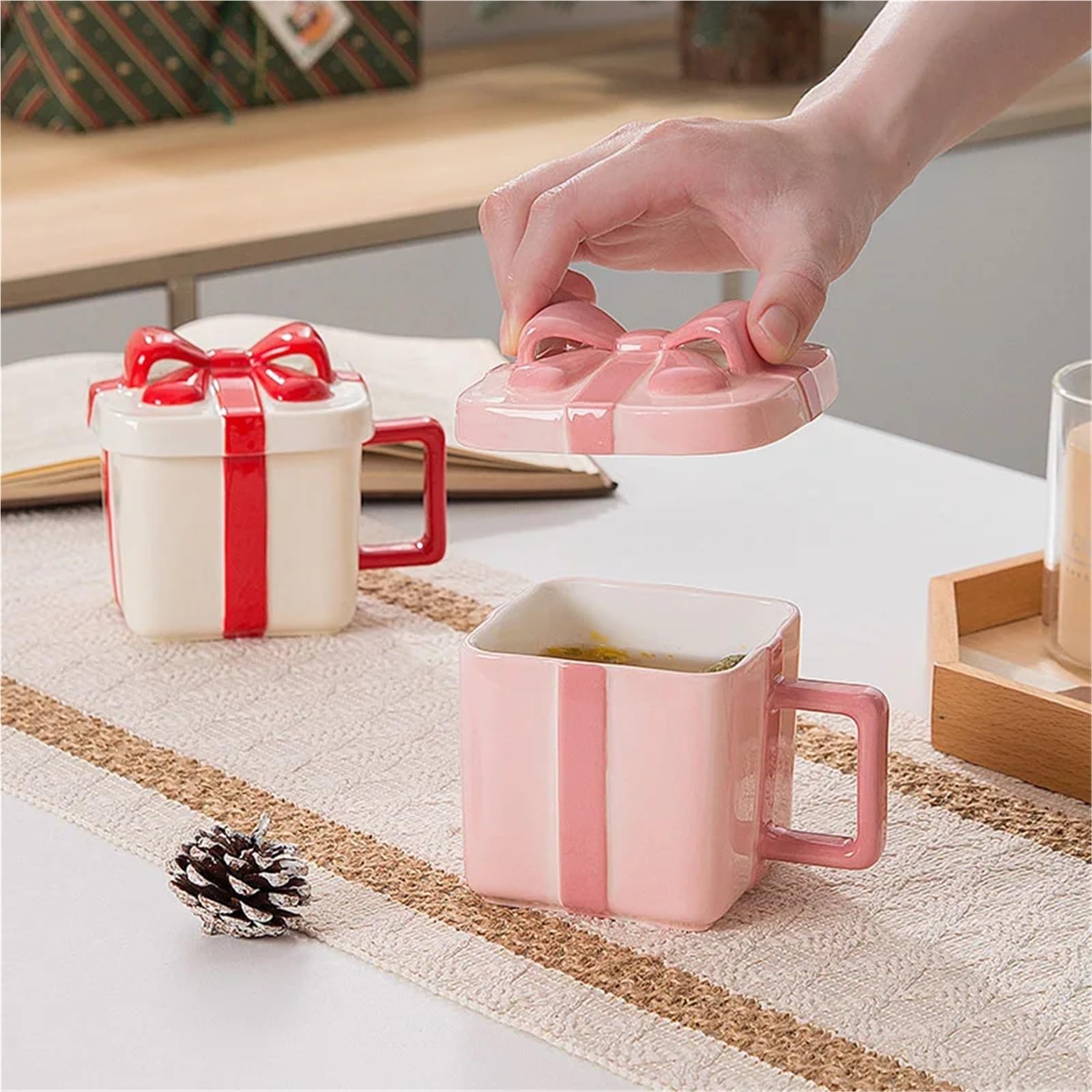2 uds Taza de Café Cerámica desayuno leche taza avena agua caliente oficina con tapa café pareja Para Boda(White)