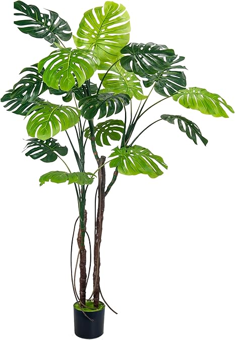 Large Artificial Monstera Deliciosa Fake Plant, 6.6Ft Faux Floor Plants Fake Tropical Tree with Pot for Indoor Outdoor Office House Living Room Home Decor