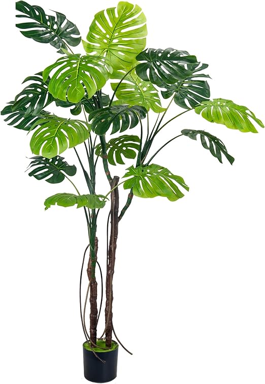 Large Artificial Monstera Deliciosa Fake Plant, 6.6Ft Faux Floor Plants Fake Tropical Tree with Pot for Indoor Outdoor Office House Living Room Home Decor