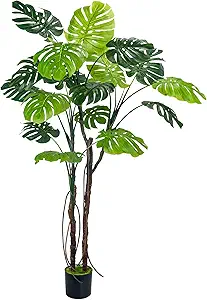 Large Artificial Monstera Deliciosa Fake Plant, 6.6Ft Faux Floor Plants Fake Tropical Tree with Pot for Indoor Outdoor Office House Living Room Home Decor