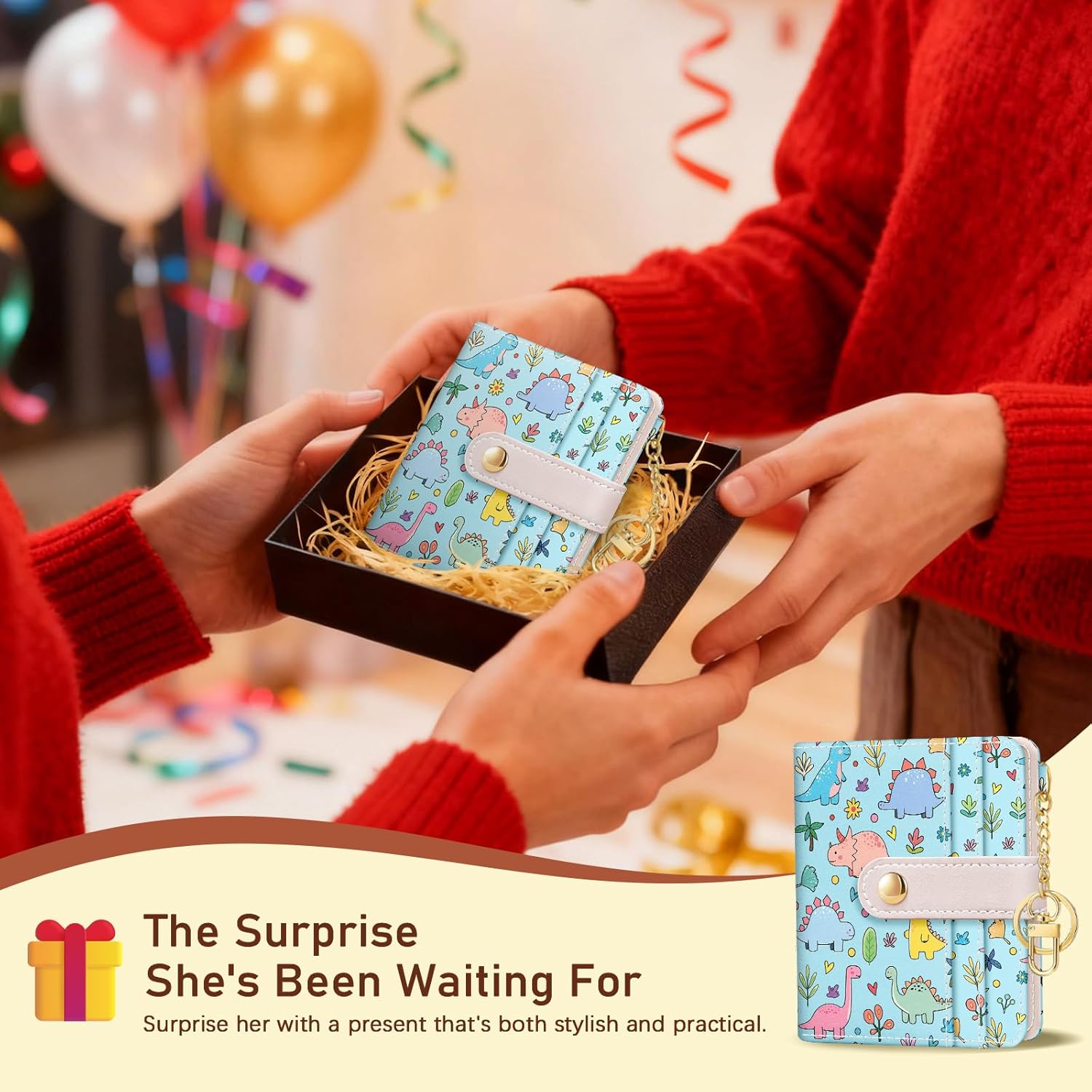 Cute Dinosaur Rfid Girls Girly Teen Wallet, Small Slim Thin Compact Travel Credit Card Women Wallet, PU Leather Bifold Cash Zipper Coin Pocket ID Window for Female Ladies Gifts - Image 7