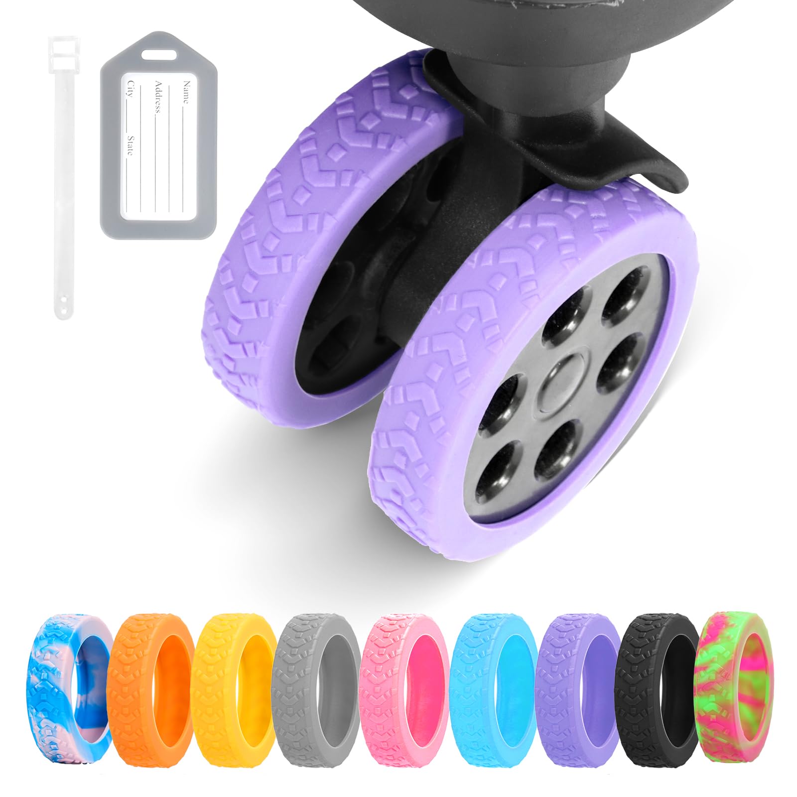 DIGIGRE Luggage Wheel Covers, 8 PCS Silicone, Purple, 2-2.6 inches, 8-Spinner Wheels, Wear-Resistant, Anti-Noise, Suitcases or Office Chair Caster