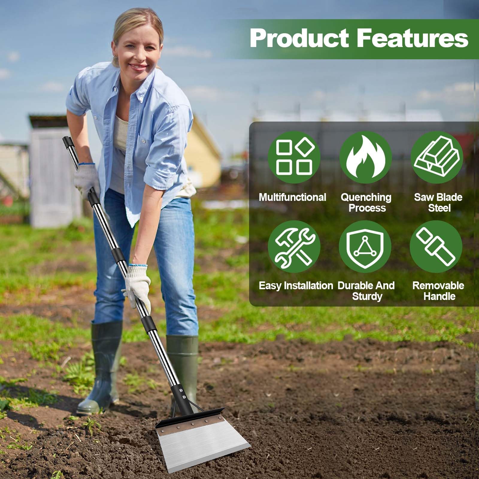 Ezkamfort Multifunctional Garden Cleaning Shovel, Garden Shovel with 59" adjustable handle, Gardening Scraper Shovel - Image 4