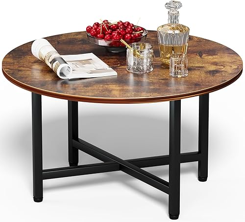 Miniatura 30 de Mesa auxiliar, mesas de centro circulares de 27.6 pulgadas para sala de estar, mesa de centro redonda de 2 niveles con almacenamiento, mesa central