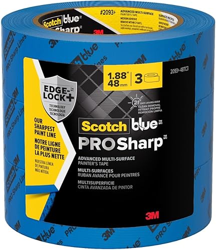 ScotchBlue PROSharp - Cinta de pintor de 2 pulgadas de ancho (1.88 pulgadas x 60 yardas), 3 rollos de cinta azul que protege superficies y se quita