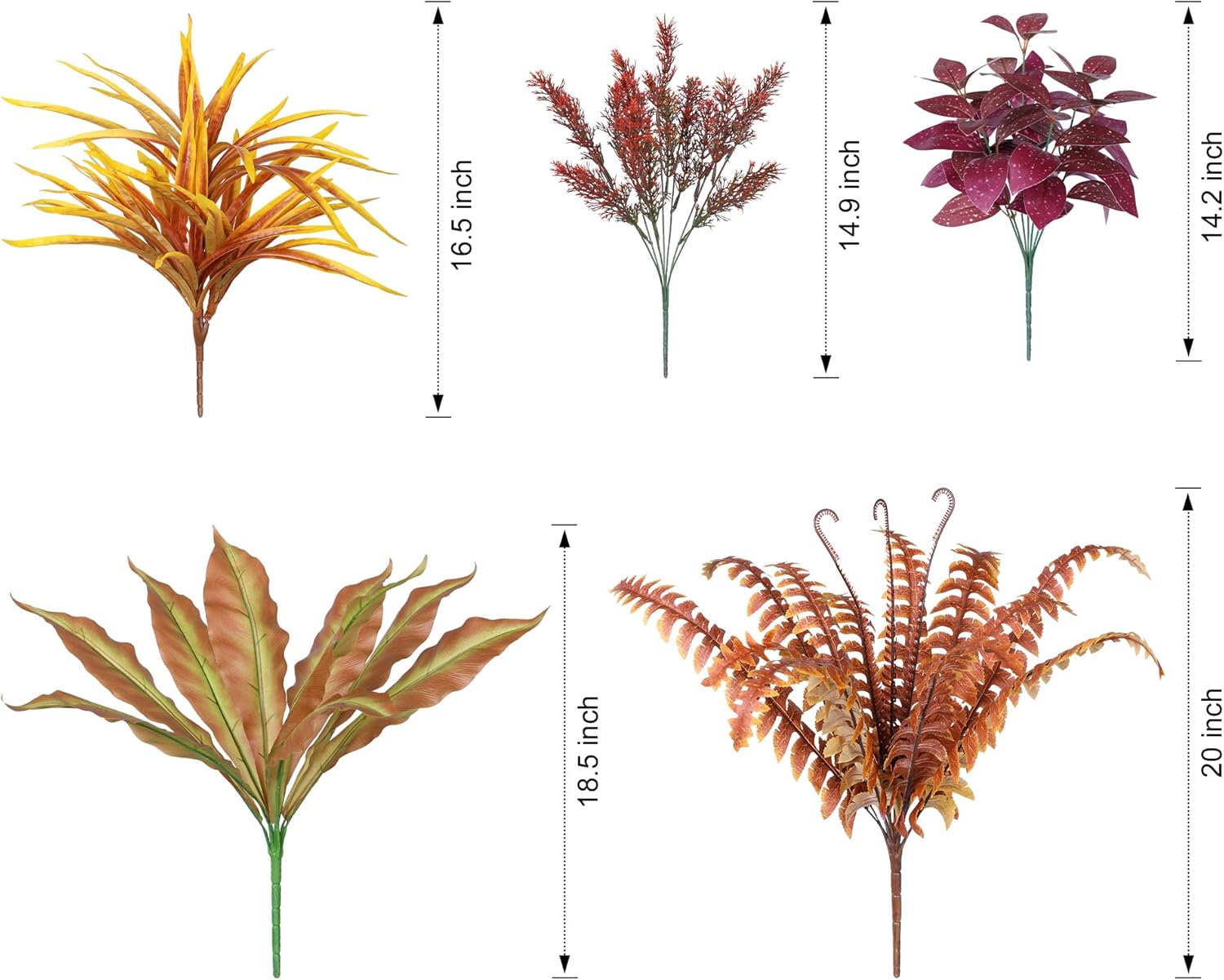 Artificial Fall Plants for Autumn Outdoor Decor Realistic Faux Greenery & Flowers Fake Plastic Leaves with Stems UV Resistant Outside Bushes for Garden Patio and Porch 8Pcs (Fall Color) - Image 6