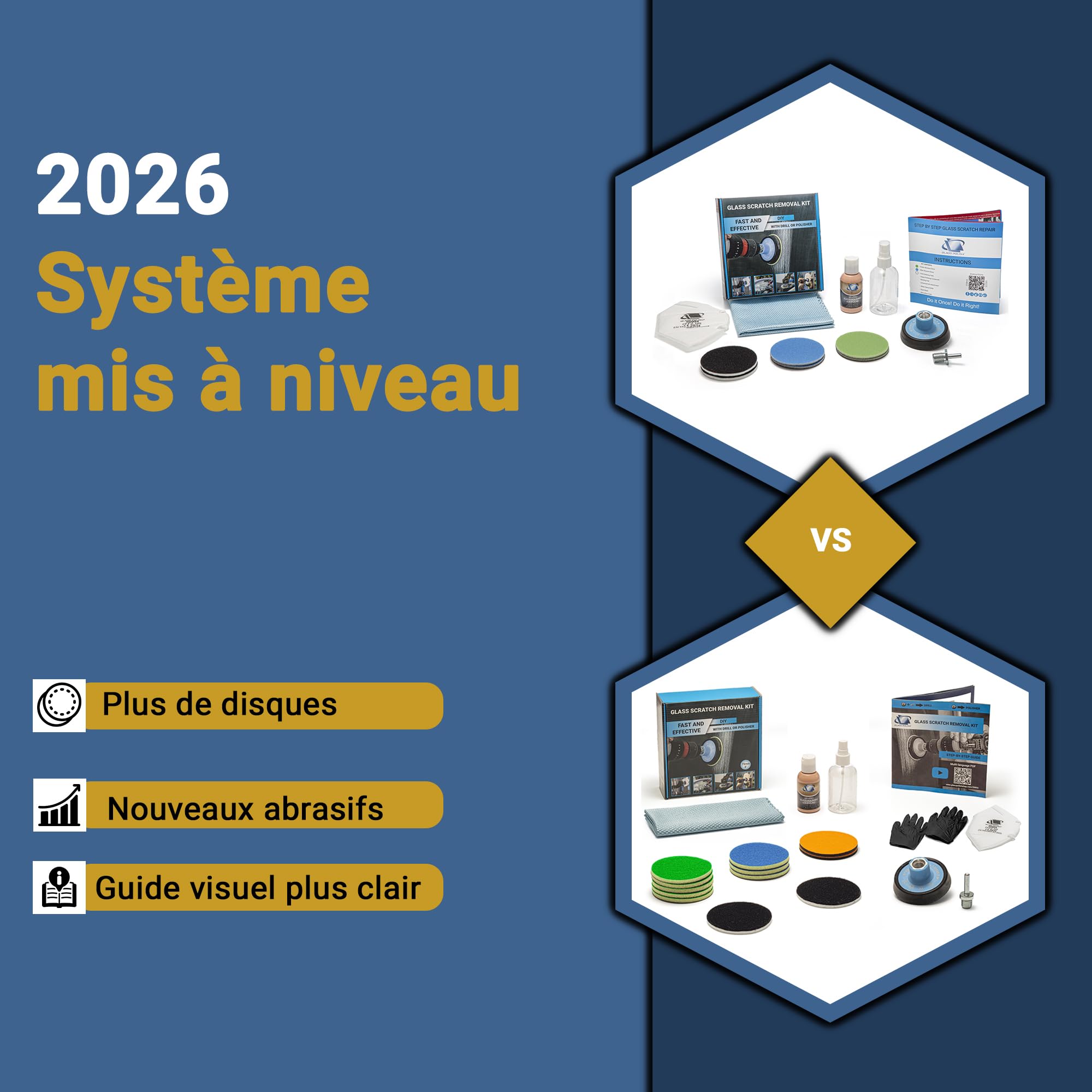 GLASS POLISH DIY Kit réparation rayures verre 75 mm – Polissage efficace avec perceuse ou polisseuse, corrige rayures profondes, élimine défauts surface, restaure clarté et brillance d’origine