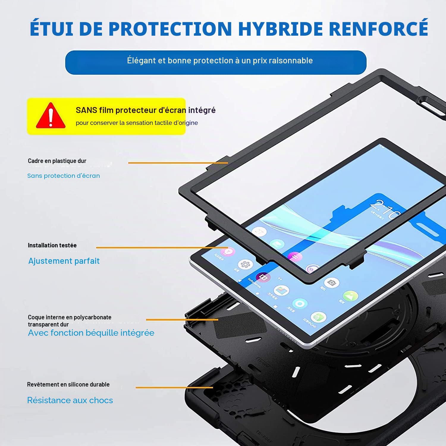 Gerutek Coque Antichoc Lenovo Tab M10 FHD Plus (2nd Gen)/Tab K10 2021, 10,3 Pouces, Étui de Robuste avec Support Pivotant, Bandoulière et Dragonne, Housse pour Lenovo M10 FHD Plus TB-X606F/X606X, Noir