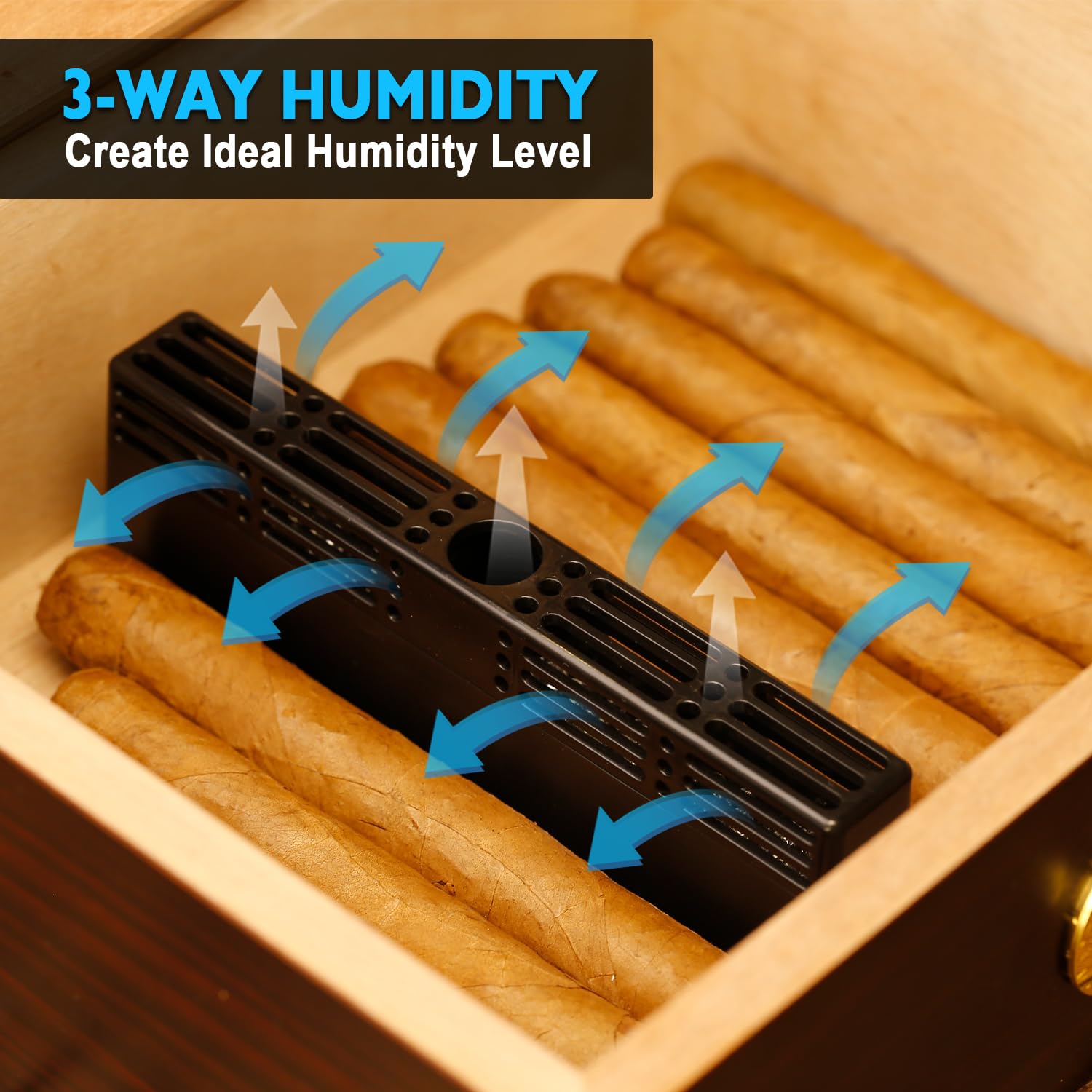 Zigarren Befeuchter für Zigarren-Humidor, Zigarren-Box 3-Wege Luftbefeuchtungssystem für 1-100 Kuba-Zigarren, als Humidor-Teiler, hält 70% RH, Humidor-Luftbefeuchter passend für alle Arten