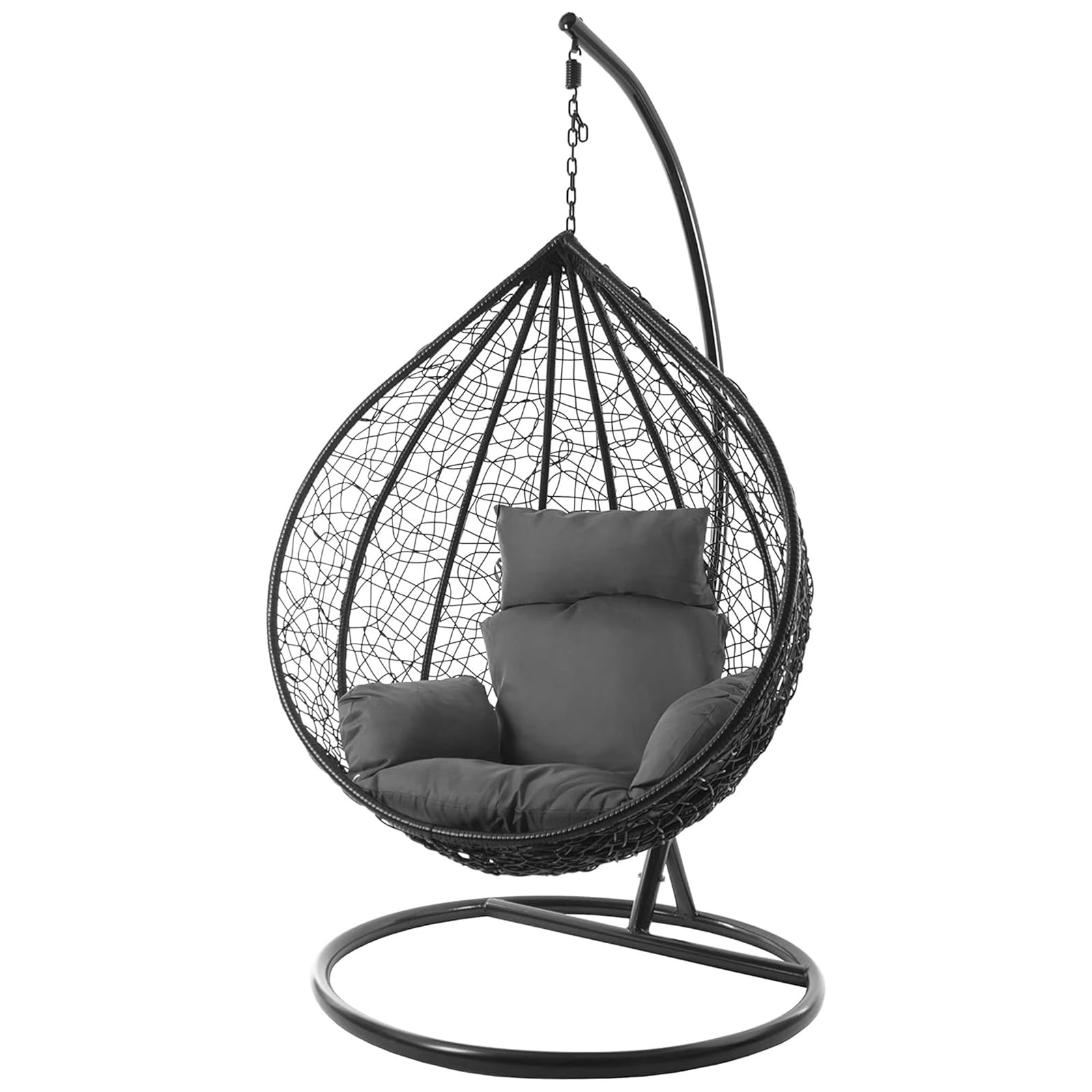 Decor Space Poltrona a dondolo sospesa Amirantes per giardino e veranda in rattan con cuscino (Antracite)
